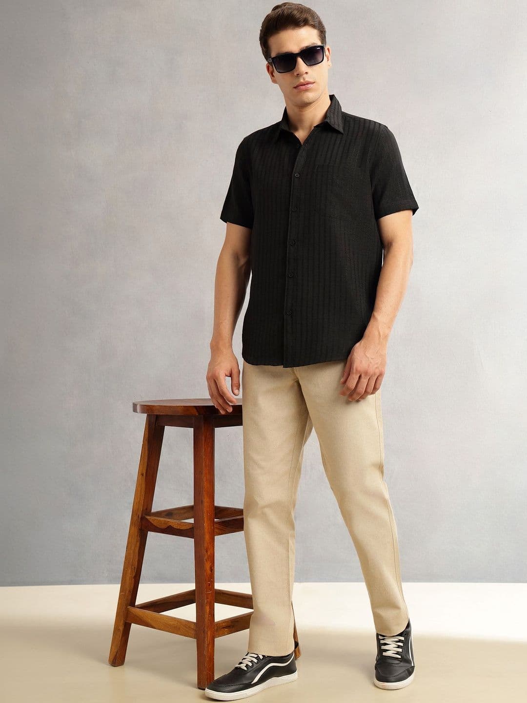 Thomas Scott Men Regular Fit Short Sleeves Spread Collar Polyester Casual Shirt thumbnail 5