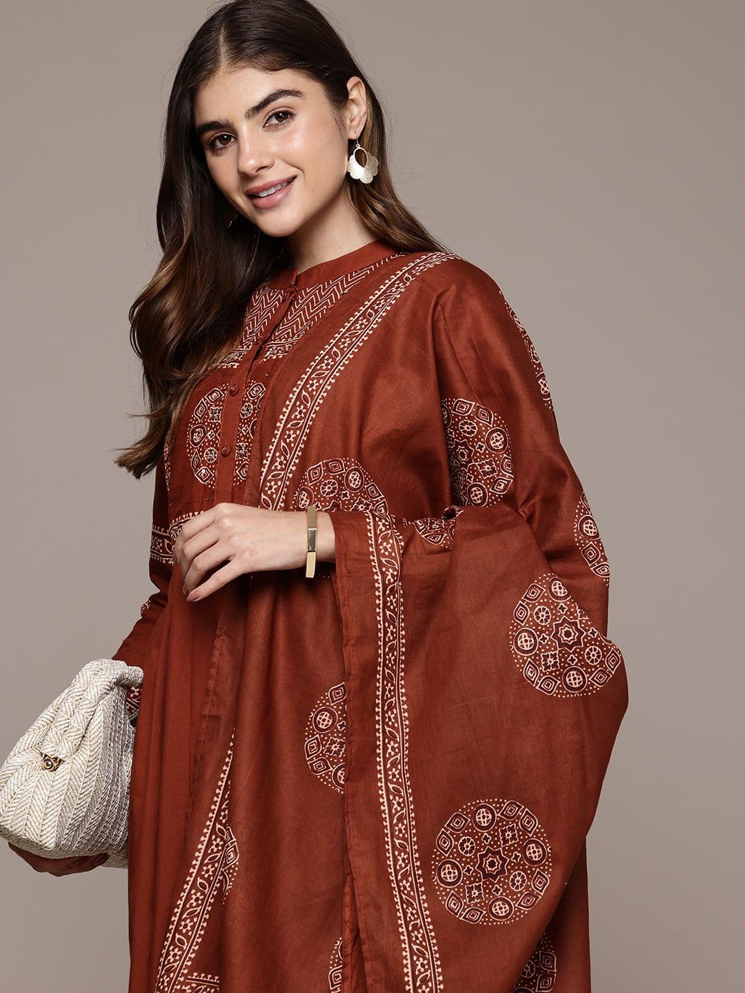 Cayman Ethnic Motifs Printed Regular Beads and Stones Pure Cotton Kurta Set - view 1