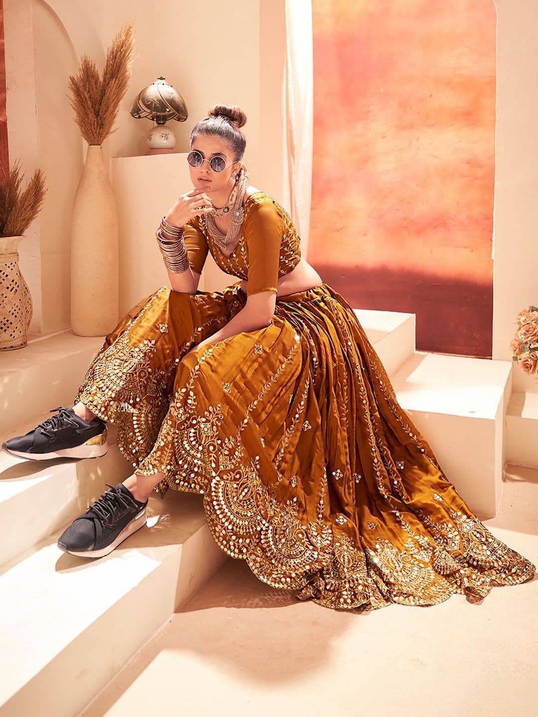House of Pataudi Embroidered Flared Lehenga Choli  With Dupatta thumbnail 5