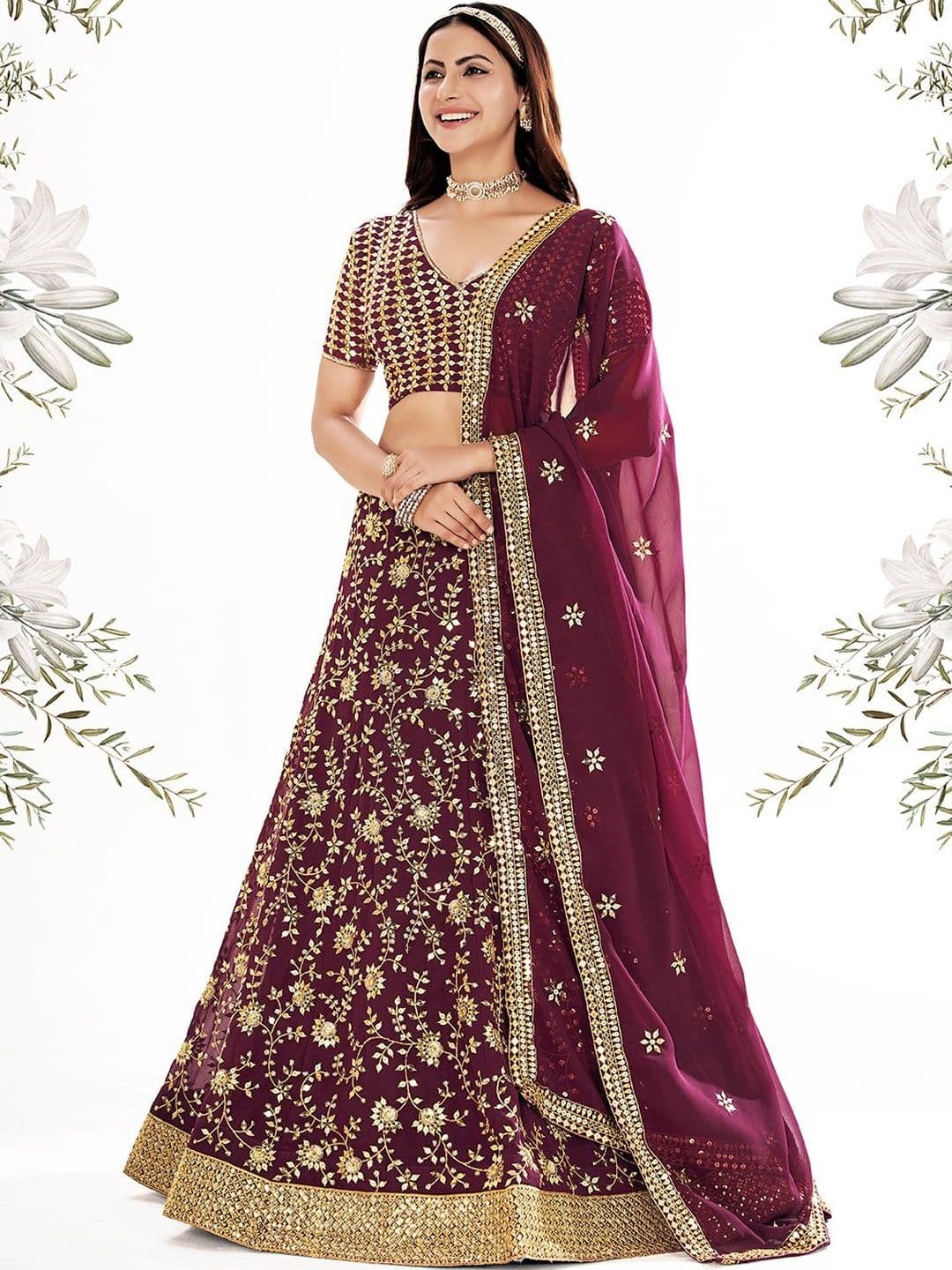 House of Pataudi Embroidered Flared Lehenga Choli  With Dupatta thumbnail 2