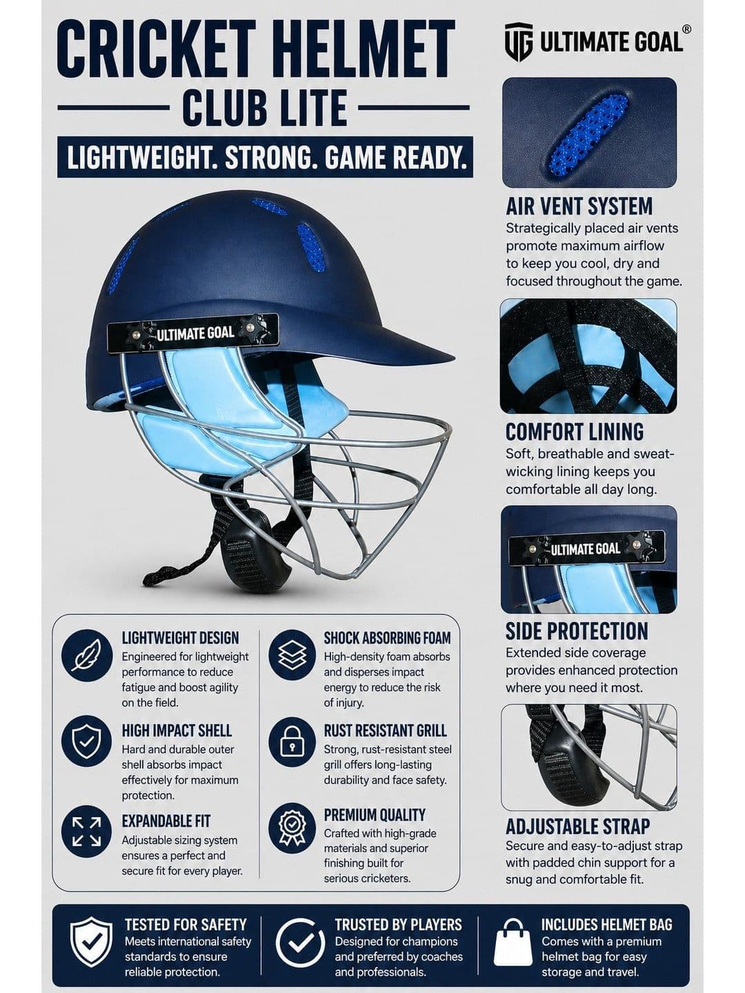 UG Sports Club Lite Series Cricket Batting Helmet thumbnail 5
