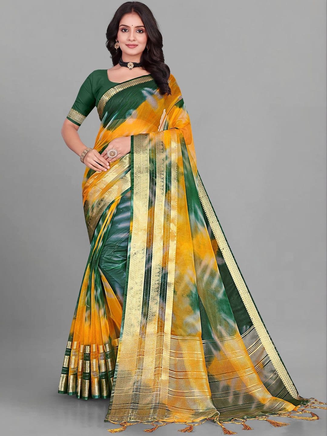 KOTHARI SBT Tie and Dye Organza Handloom Bandhani Saree thumbnail 2