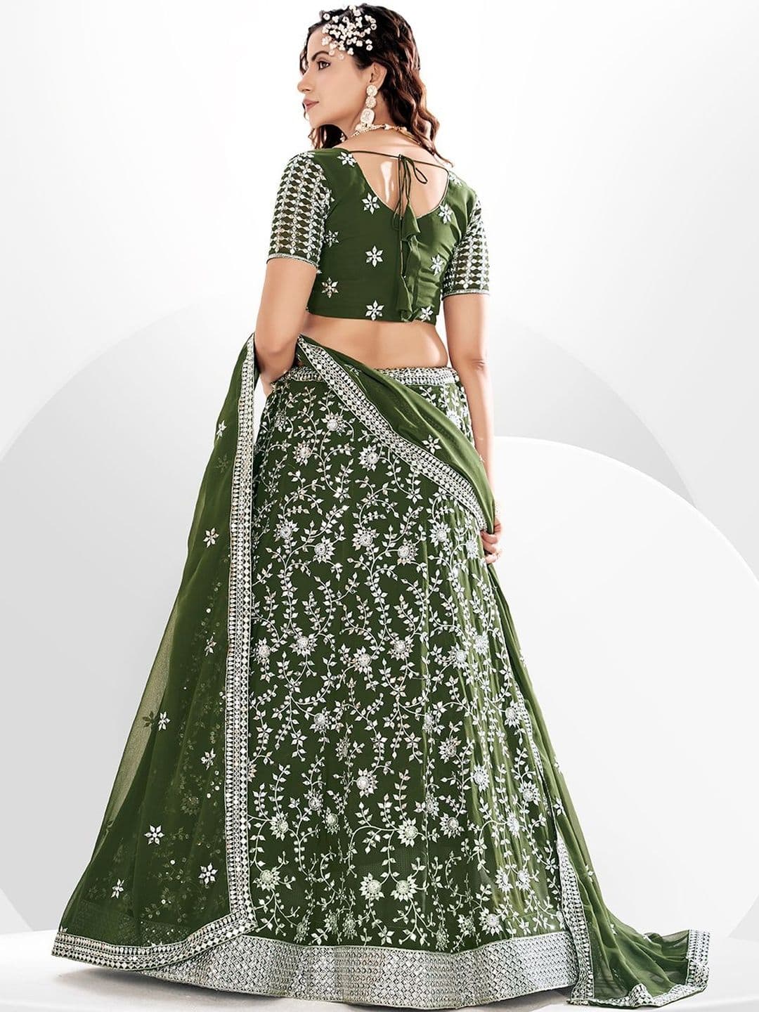 House of Pataudi Embroidered Flared Lehenga Choli  With Dupatta thumbnail 6