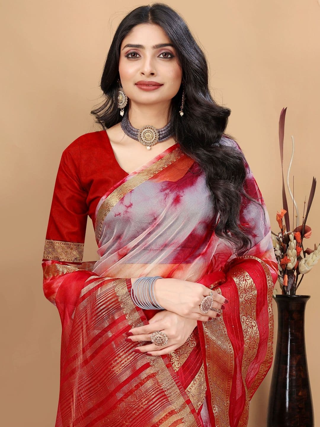 KOTHARI SBT Tie and Dye Zari Art Silk Patola Saree thumbnail 6