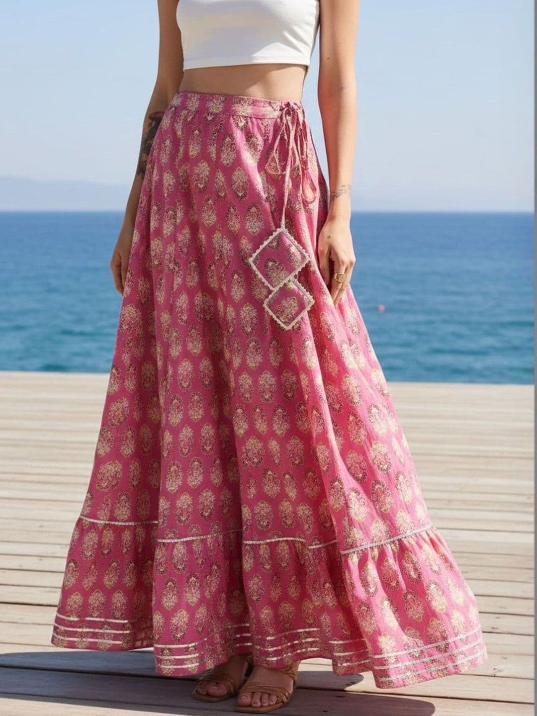 Sangria Women Cotton Cambric Floral Maxi A-Line Skirt - view 1
