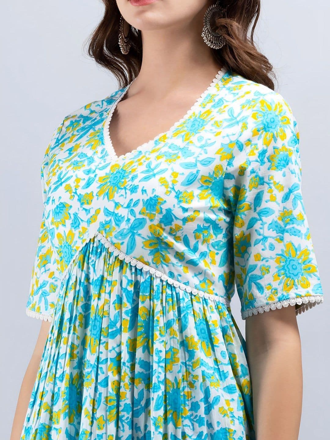 SAK JAIPUR Floral Printed Empire Pure Cotton Kurta with Palazzos thumbnail 6