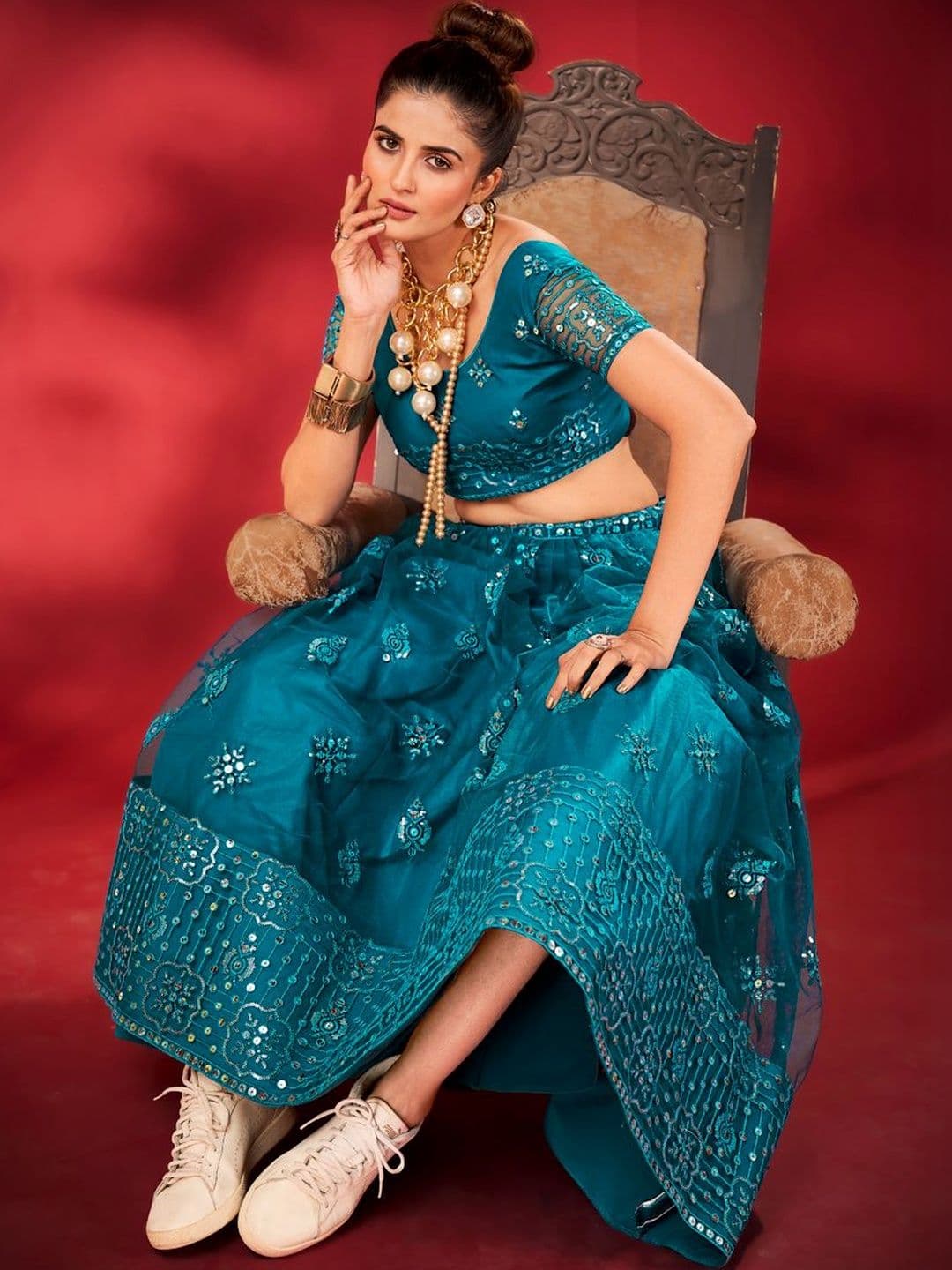House of Pataudi Embroidered Flared Lehenga Choli  With Dupatta thumbnail 4