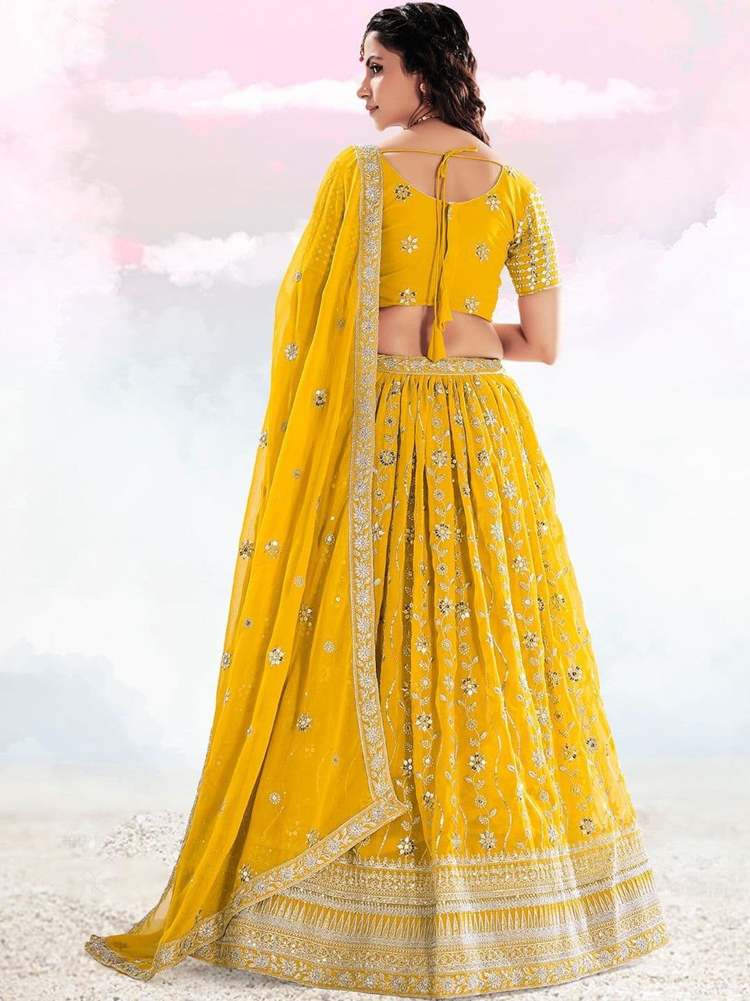 House of Pataudi Embroidered Flared Lehenga Choli  With Dupatta thumbnail 2