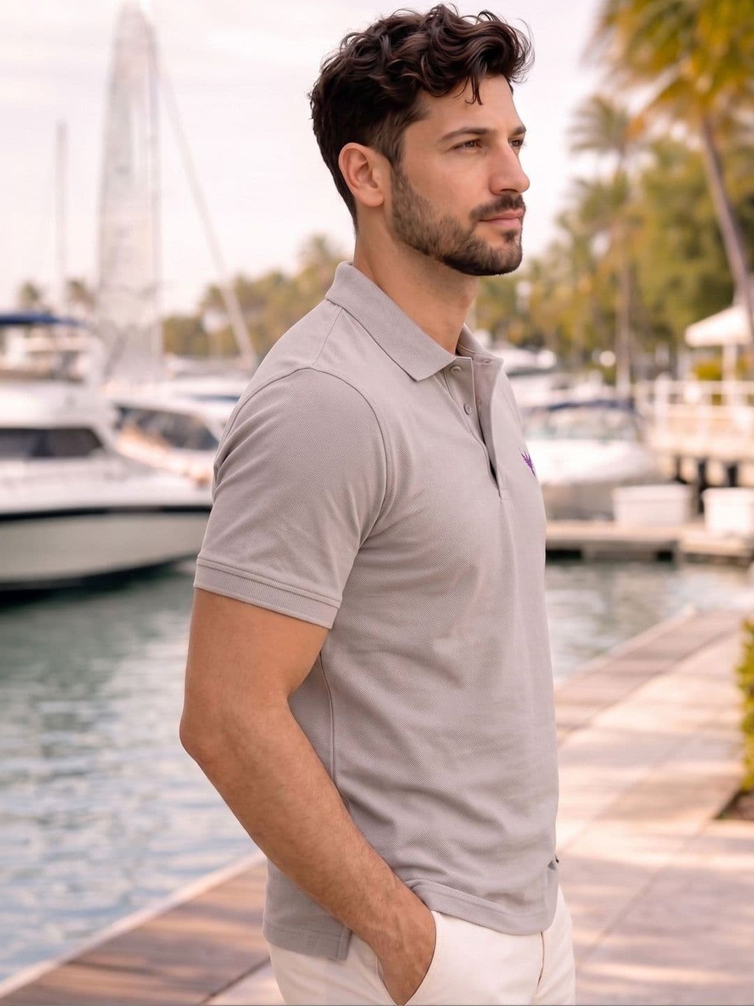 Utopium Men Brand Logo Polo Collar T-shirt thumbnail 5