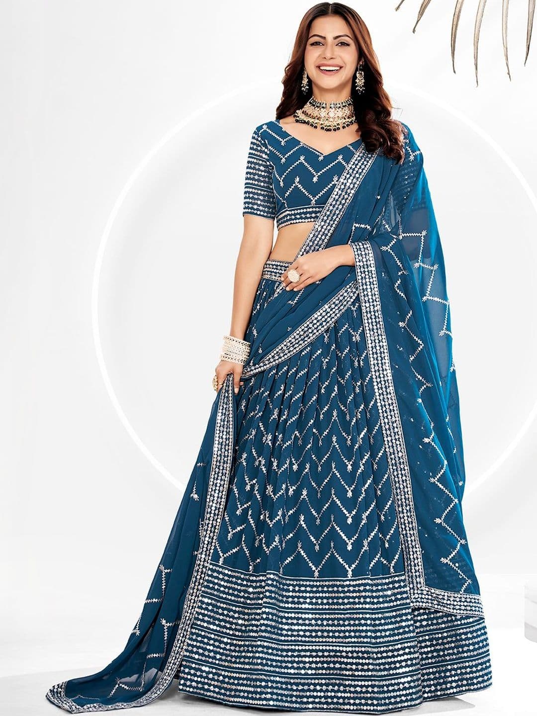 House of Pataudi Embroidered Flared Lehenga Choli  With Dupatta - view 1