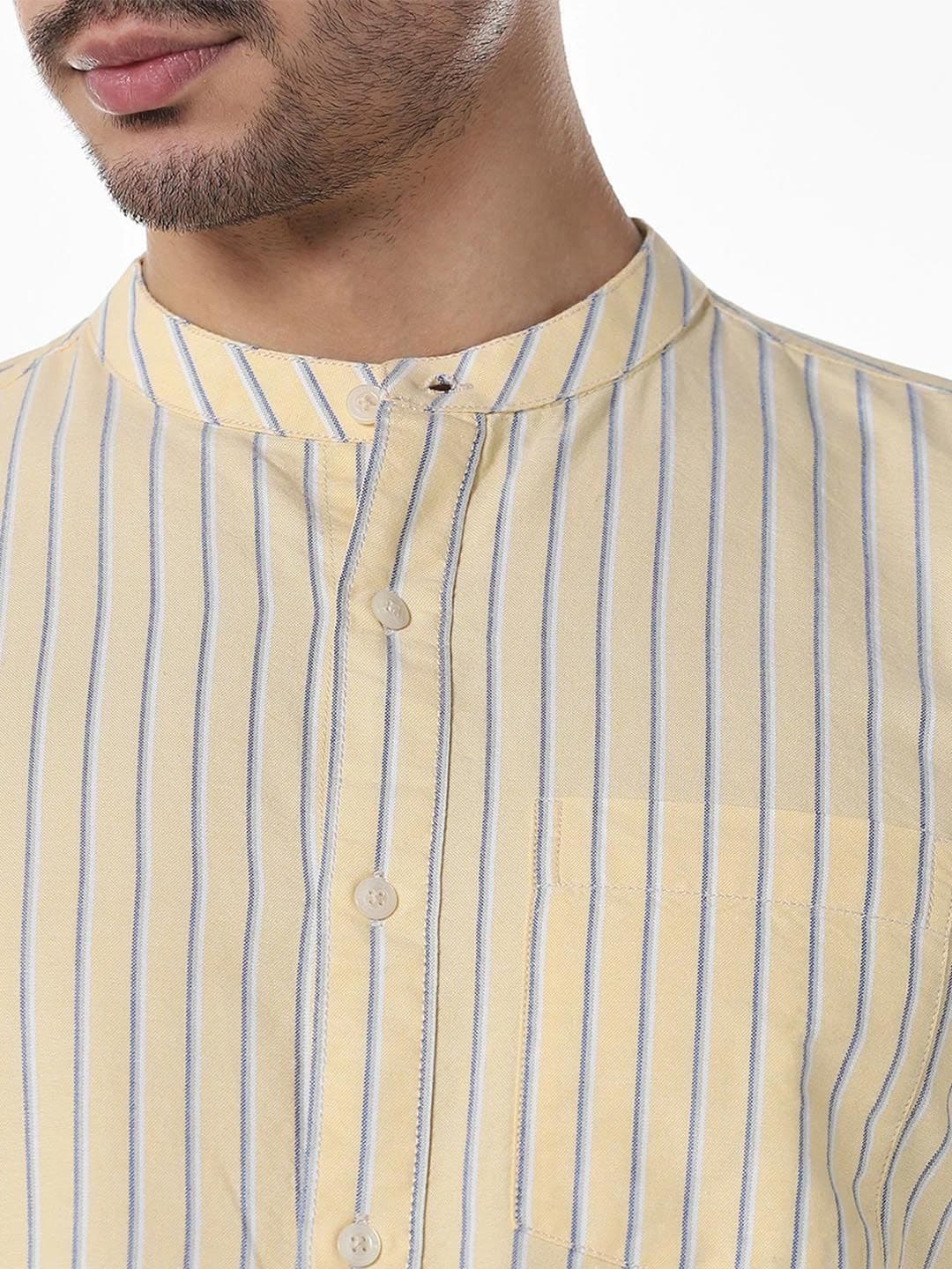 Klub Fox Men Slim Fit Vertical Striped Band Collar Cotton Casual Shirt thumbnail 3