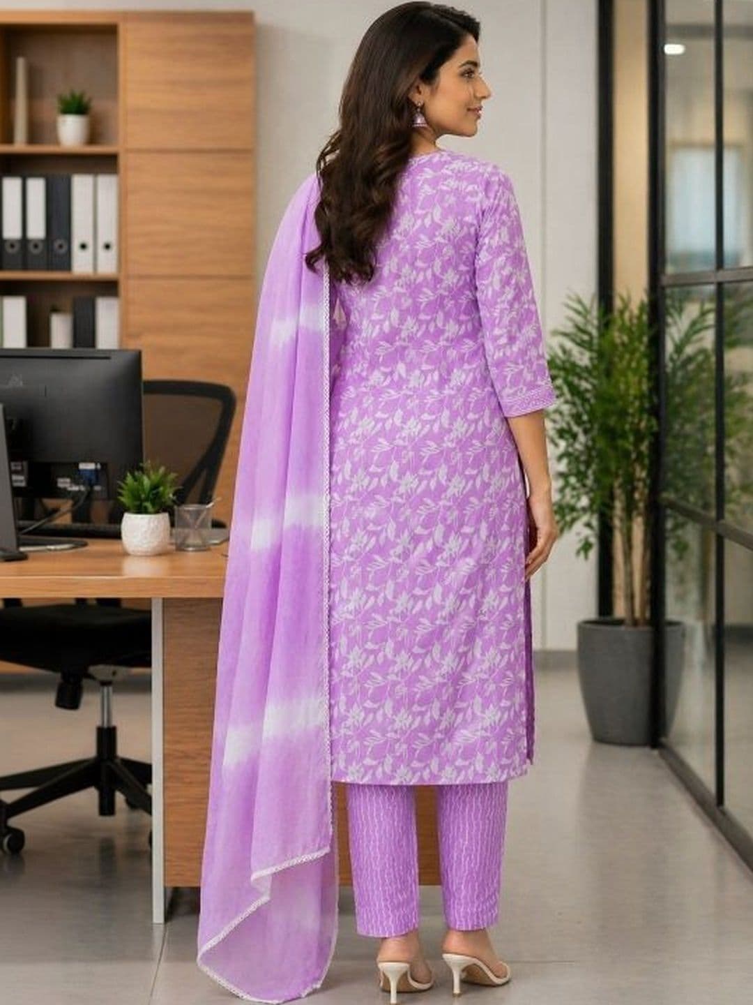 ROSHNI Women Ethnic Motifs Printed Round Neck Pure Cotton Regular Kurta With Trousers & Dupatta thumbnail 6