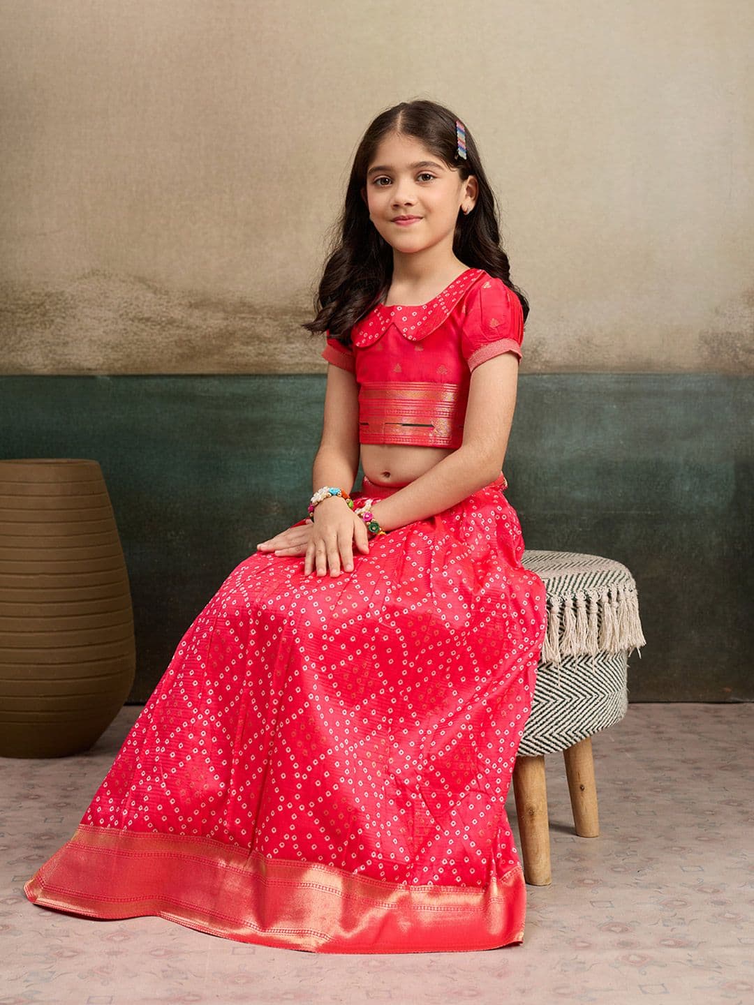 KALINI Girls Embellished Semi-Stitched Lehenga & Choli thumbnail 4