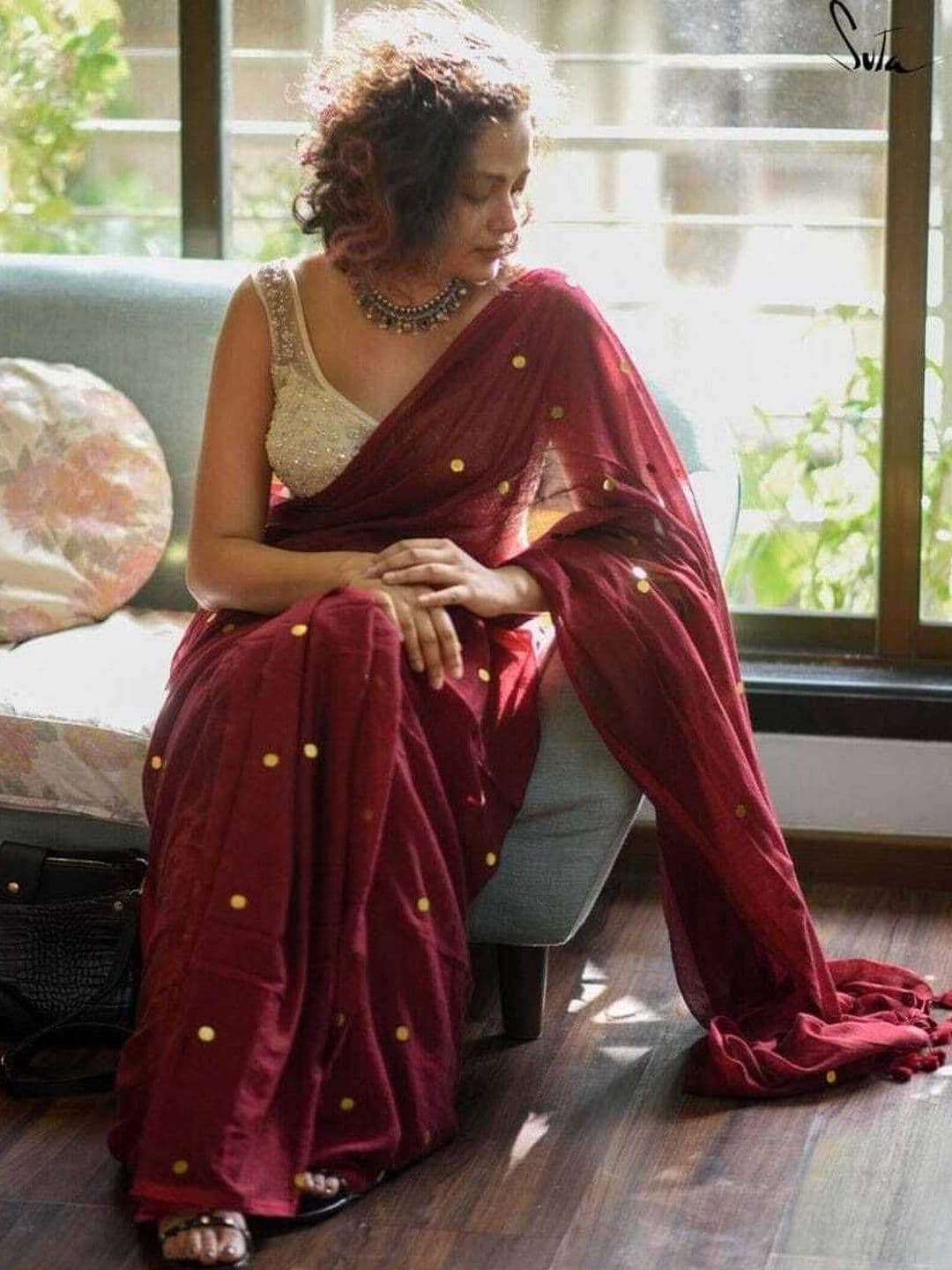 all about you Polka Dot Sequinned Khadi Saree thumbnail 2