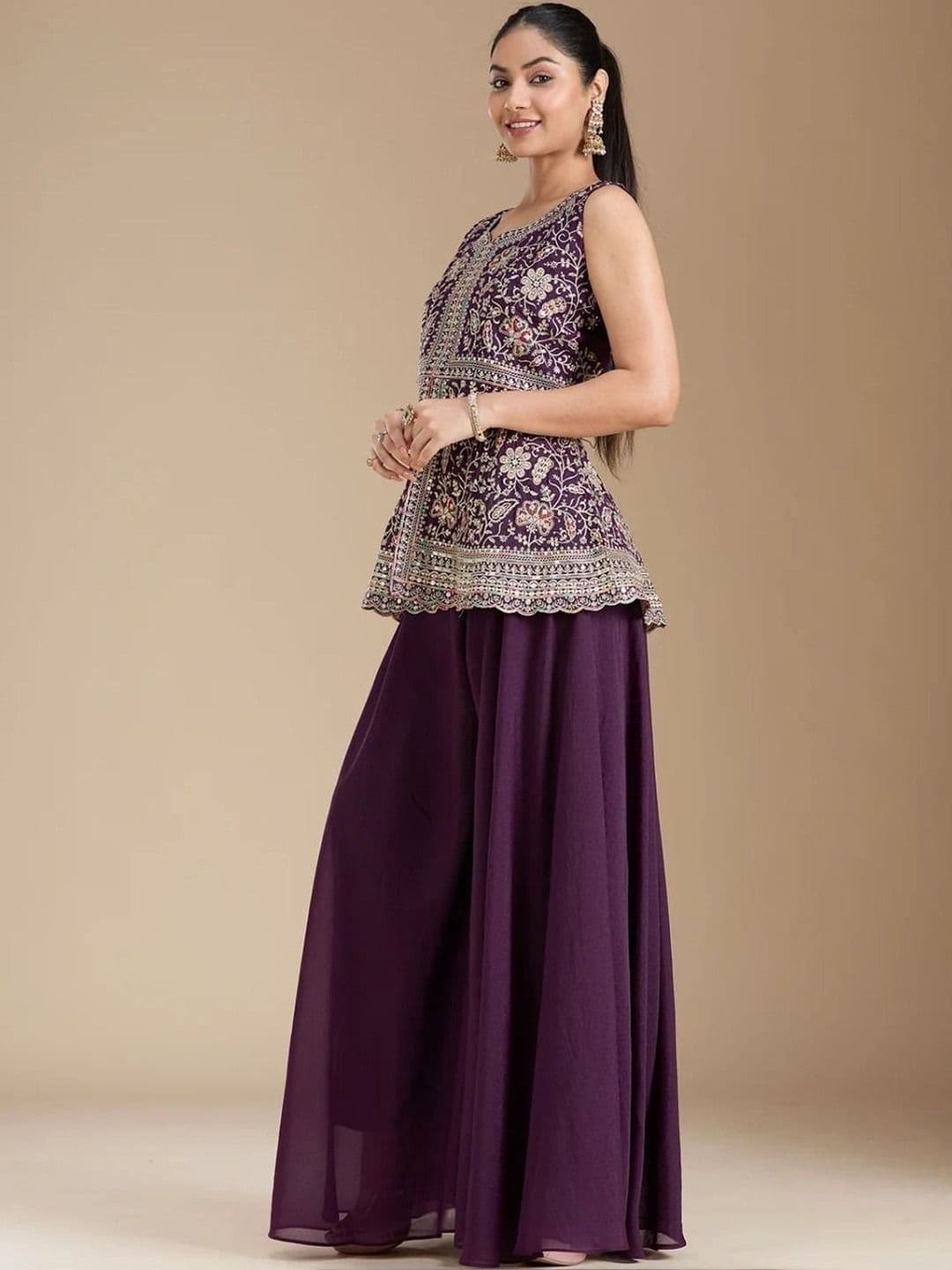 J.KANJI Women Ethnic Motifs Embroidered Tiered Thread Work Kurti with Palazzos & With Dupatta thumbnail 3