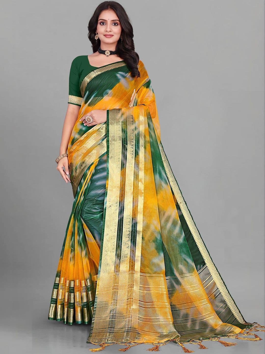 KOTHARI SBT Tie and Dye Organza Handloom Bandhani Saree thumbnail 4