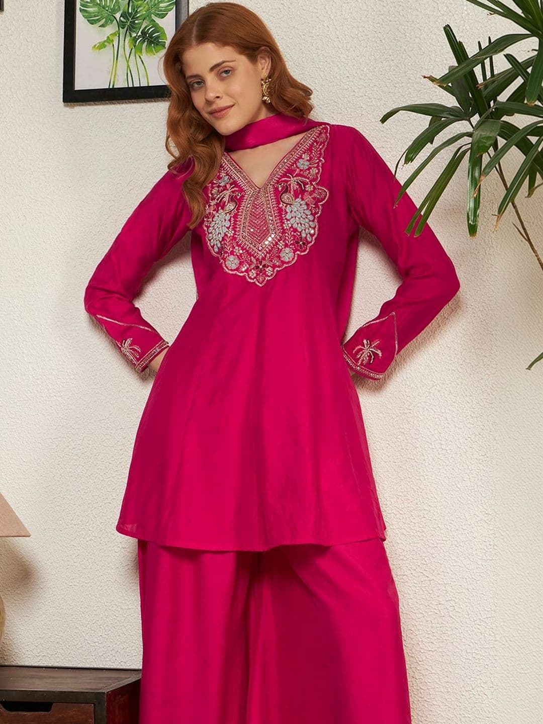 Honky Tonky Women Ethnic Motifs Embroidered Regular Thread Work Kurta with Palazzos & With Dupatta thumbnail 2