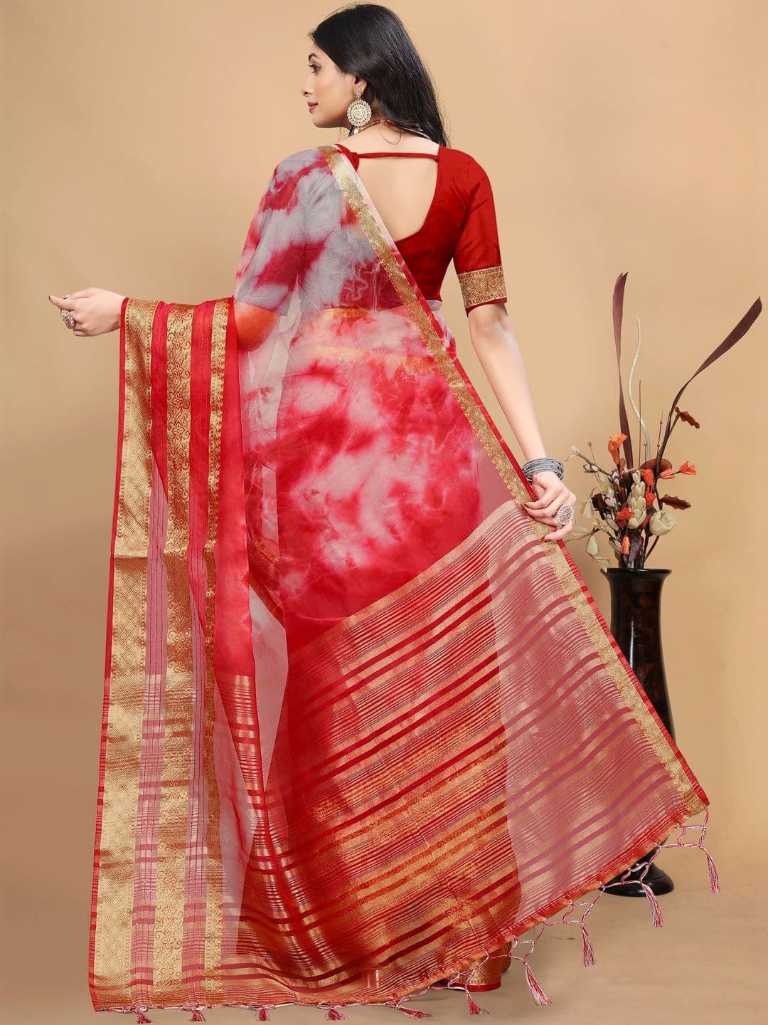 KOTHARI SBT Tie and Dye Zari Art Silk Patola Saree thumbnail 5