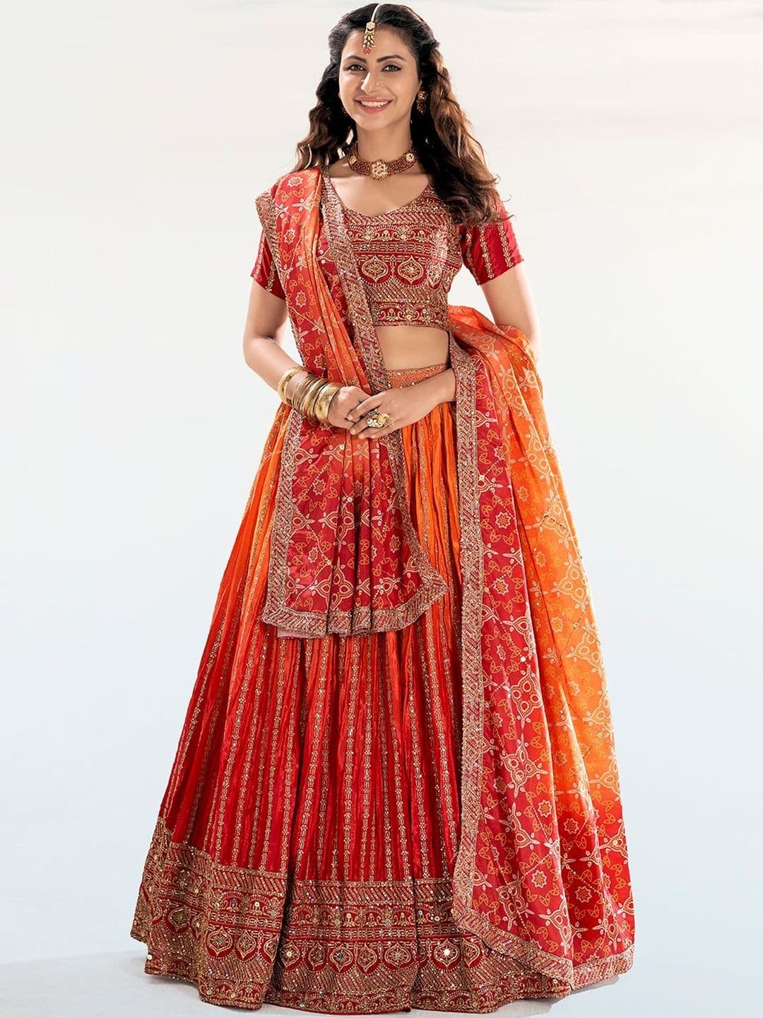 House of Pataudi Embroidered Flared Lehenga Choli  With Dupatta thumbnail 3