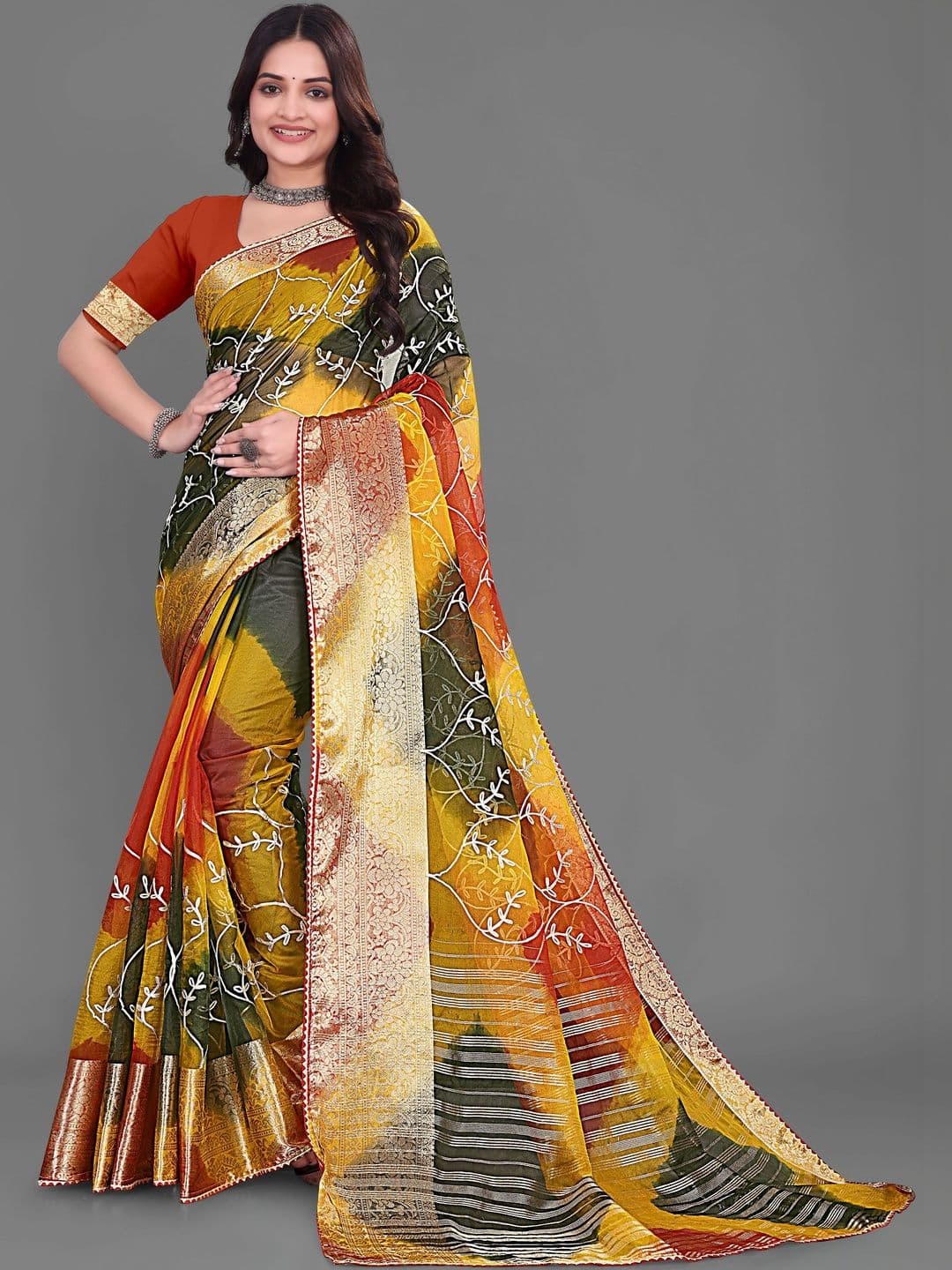 KOTHARI SBT Embellished Embroidered Organza Heavy Work Patola Saree thumbnail 2