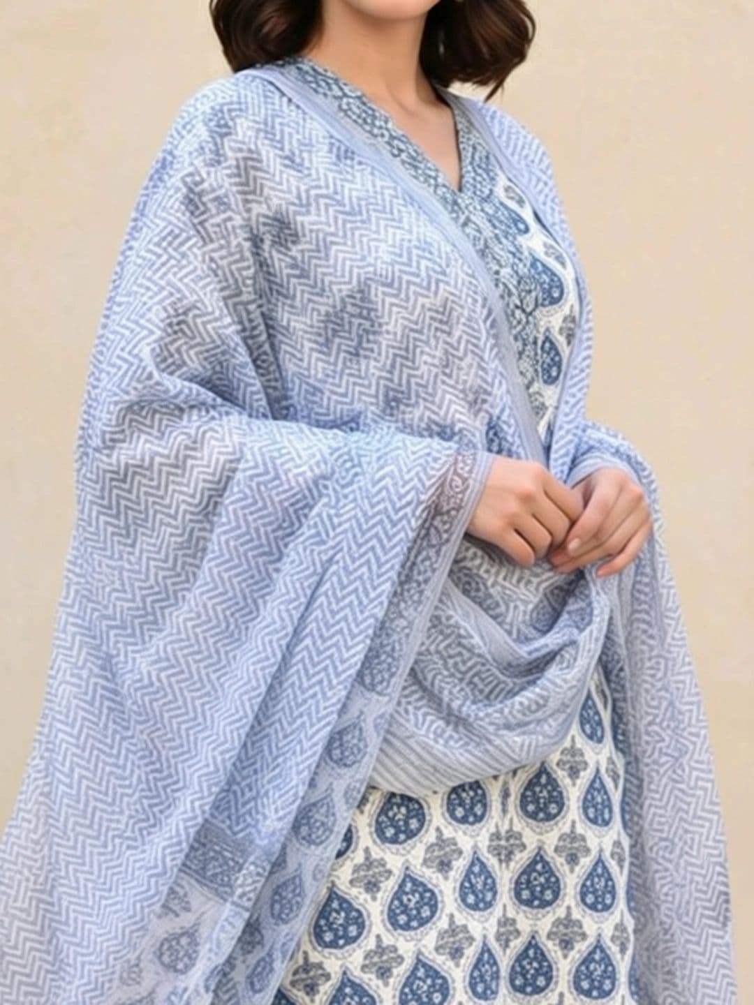Sangria Printed V-Neck Kurta Sets thumbnail 3