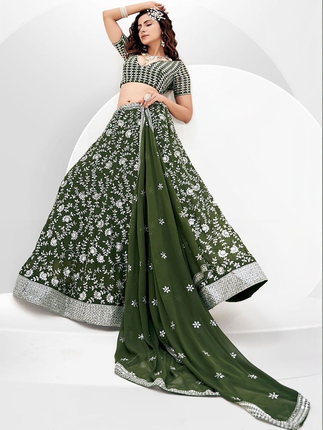 House of Pataudi Embroidered Flared Lehenga Choli  With Dupatta thumbnail 5