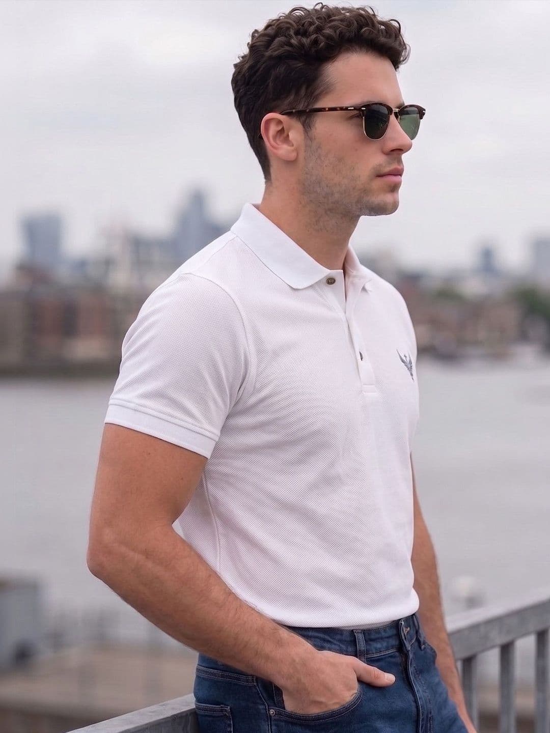 Utopium Men Brand Logo Polo Collar T-shirt thumbnail 5
