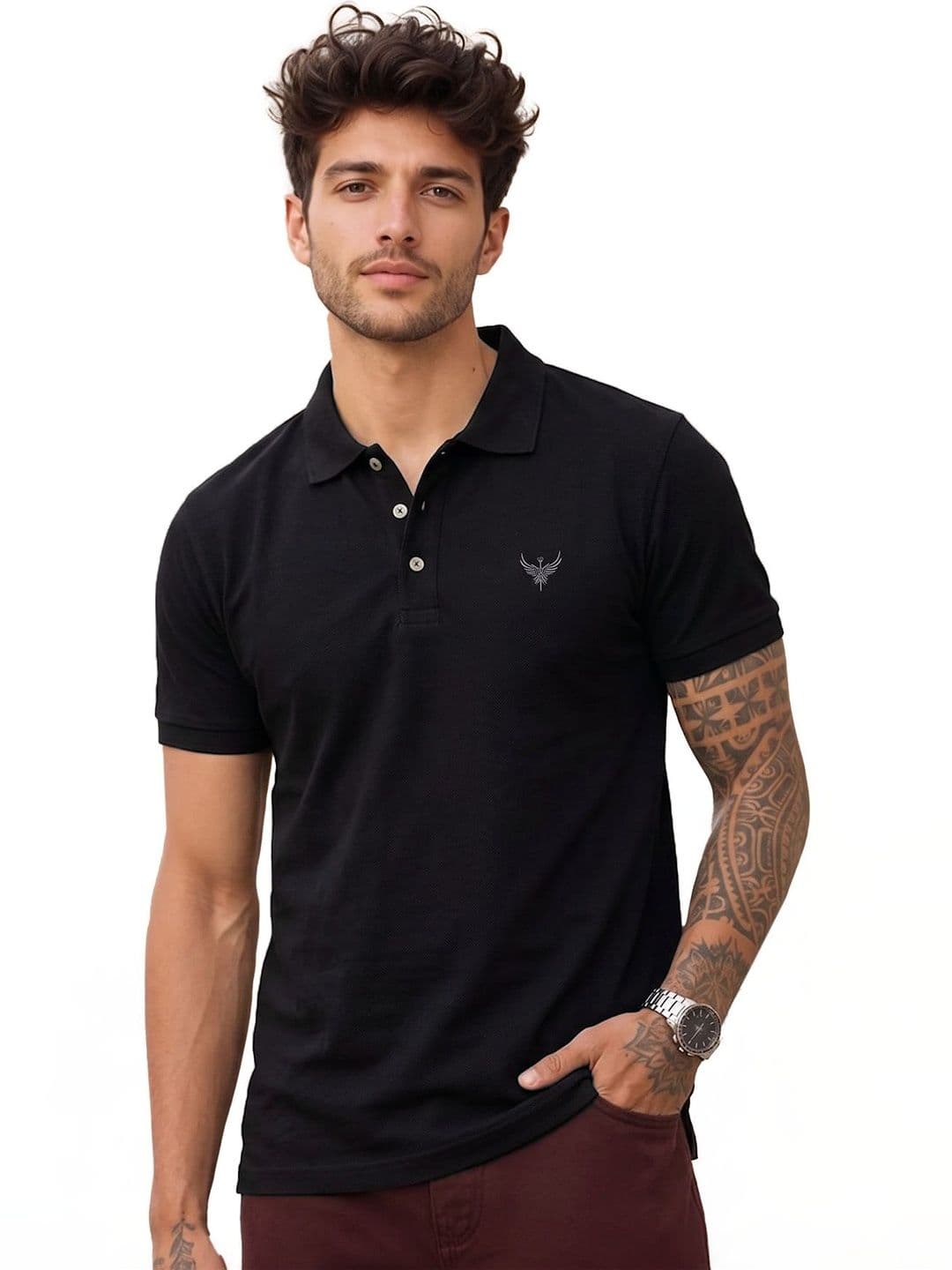 Utopium Men Brand Logo Polo Collar T-shirt thumbnail 5