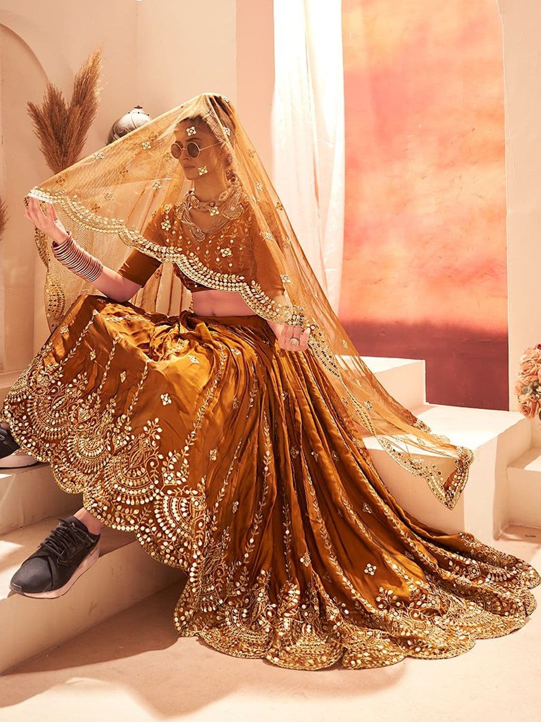 House of Pataudi Embroidered Flared Lehenga Choli  With Dupatta thumbnail 6