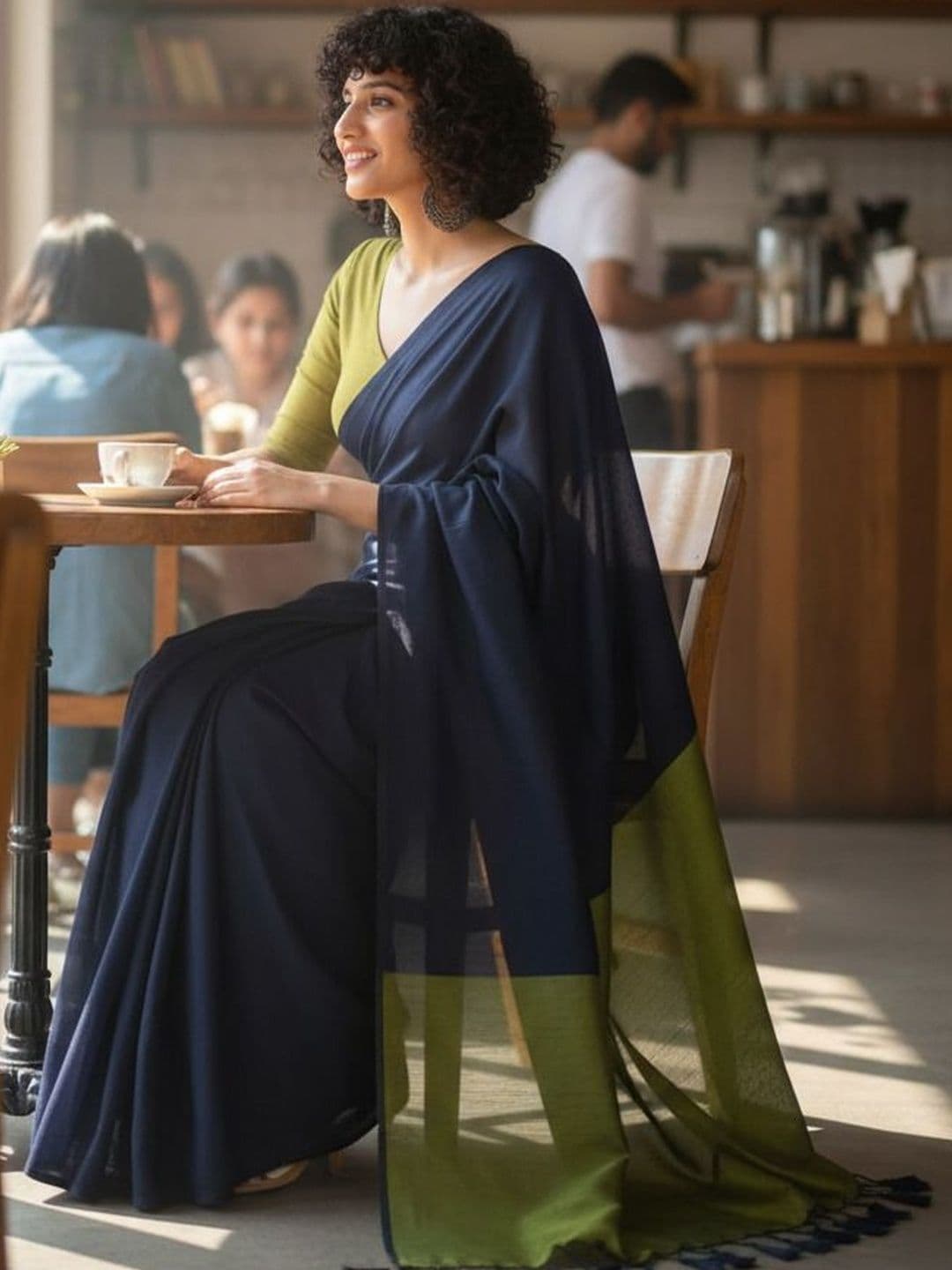 all about you Colourblocked Handloom Khadi Saree thumbnail 2
