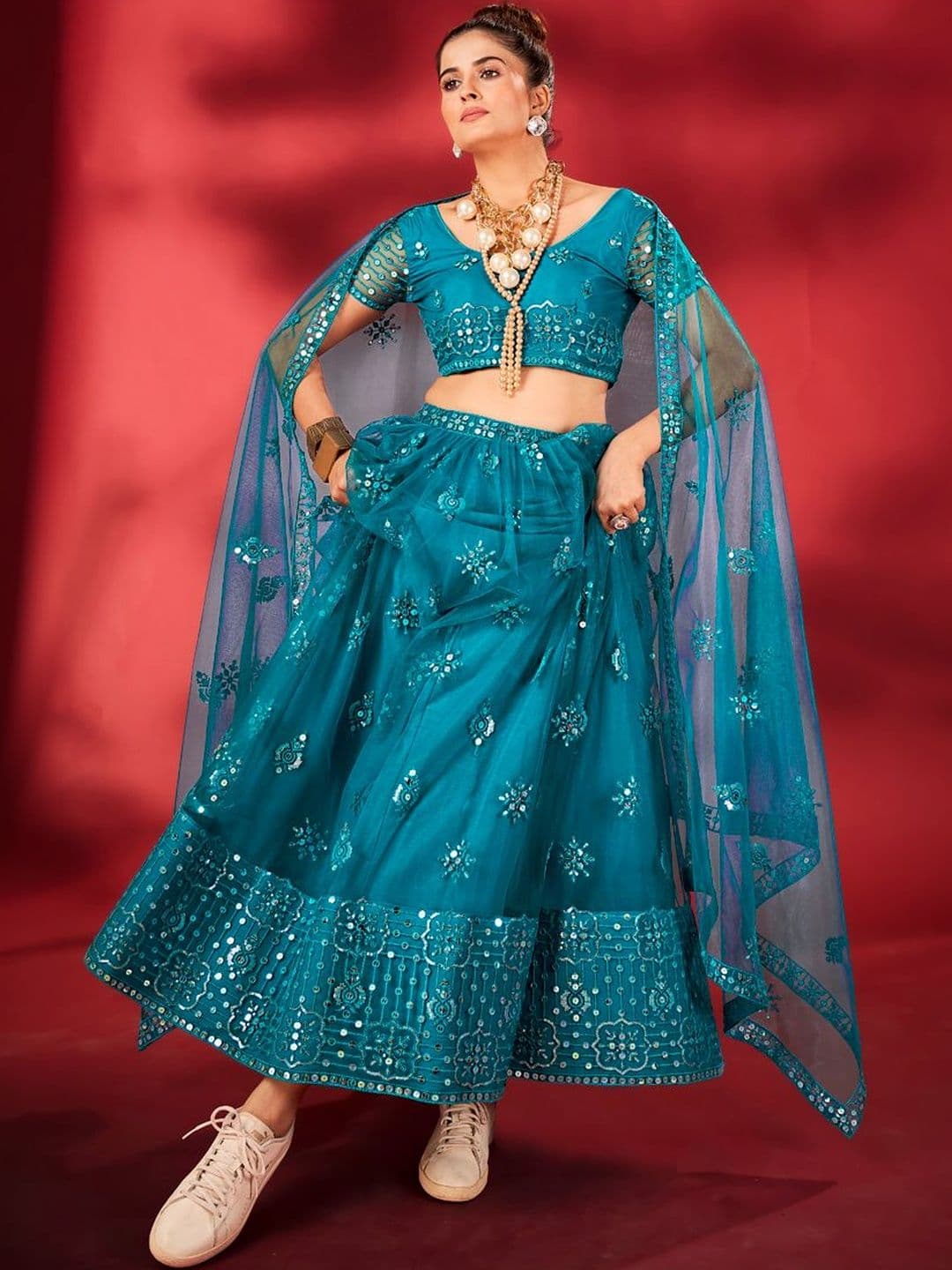 House of Pataudi Embroidered Flared Lehenga Choli  With Dupatta thumbnail 2