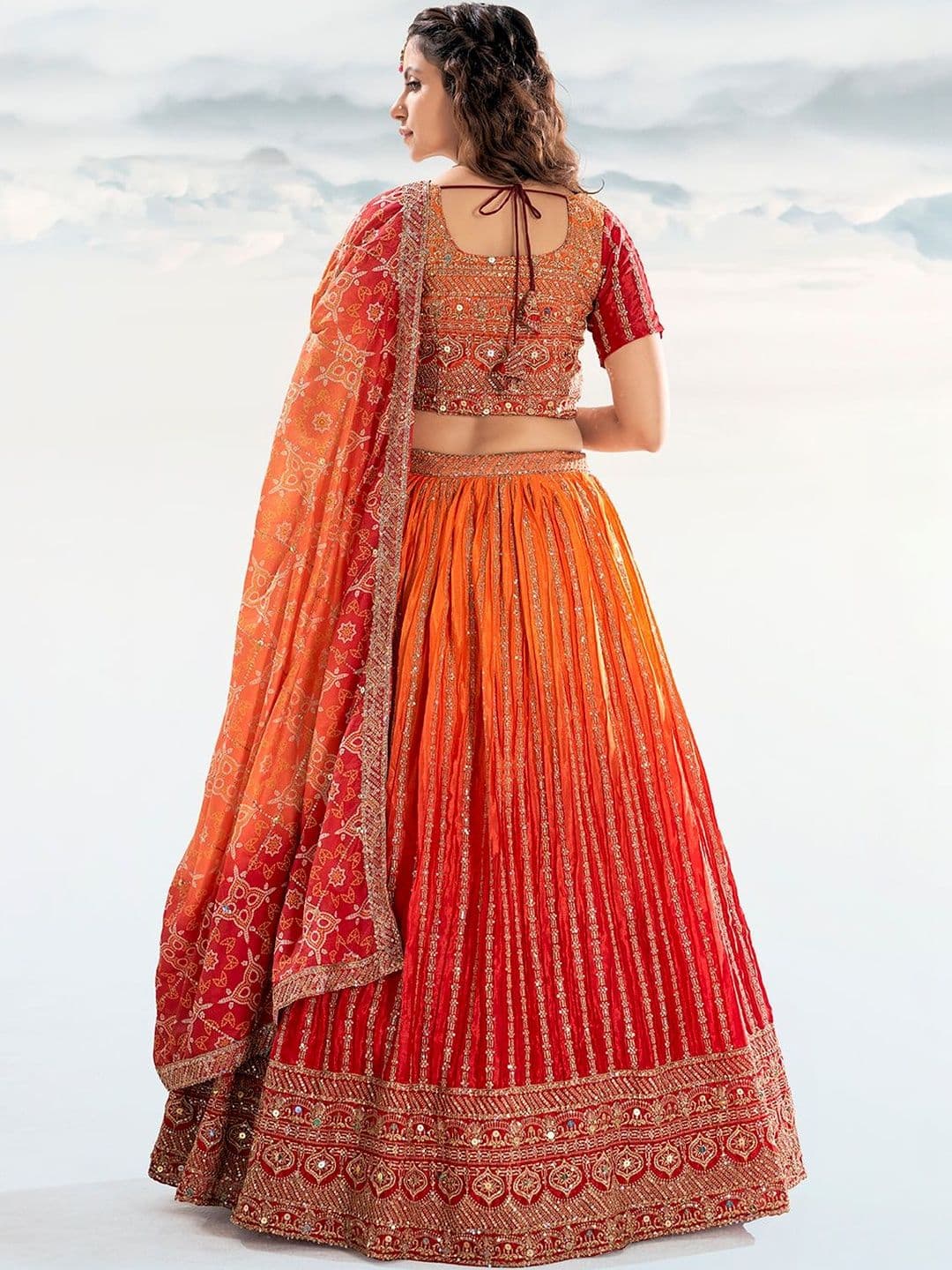 House of Pataudi Embroidered Flared Lehenga Choli  With Dupatta thumbnail 5