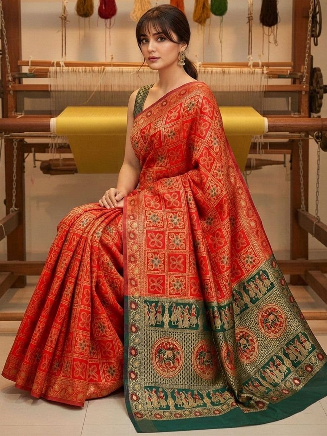 SZN Ethnic Motifs Zari Silk Blend Handloom Banarasi Saree thumbnail 3