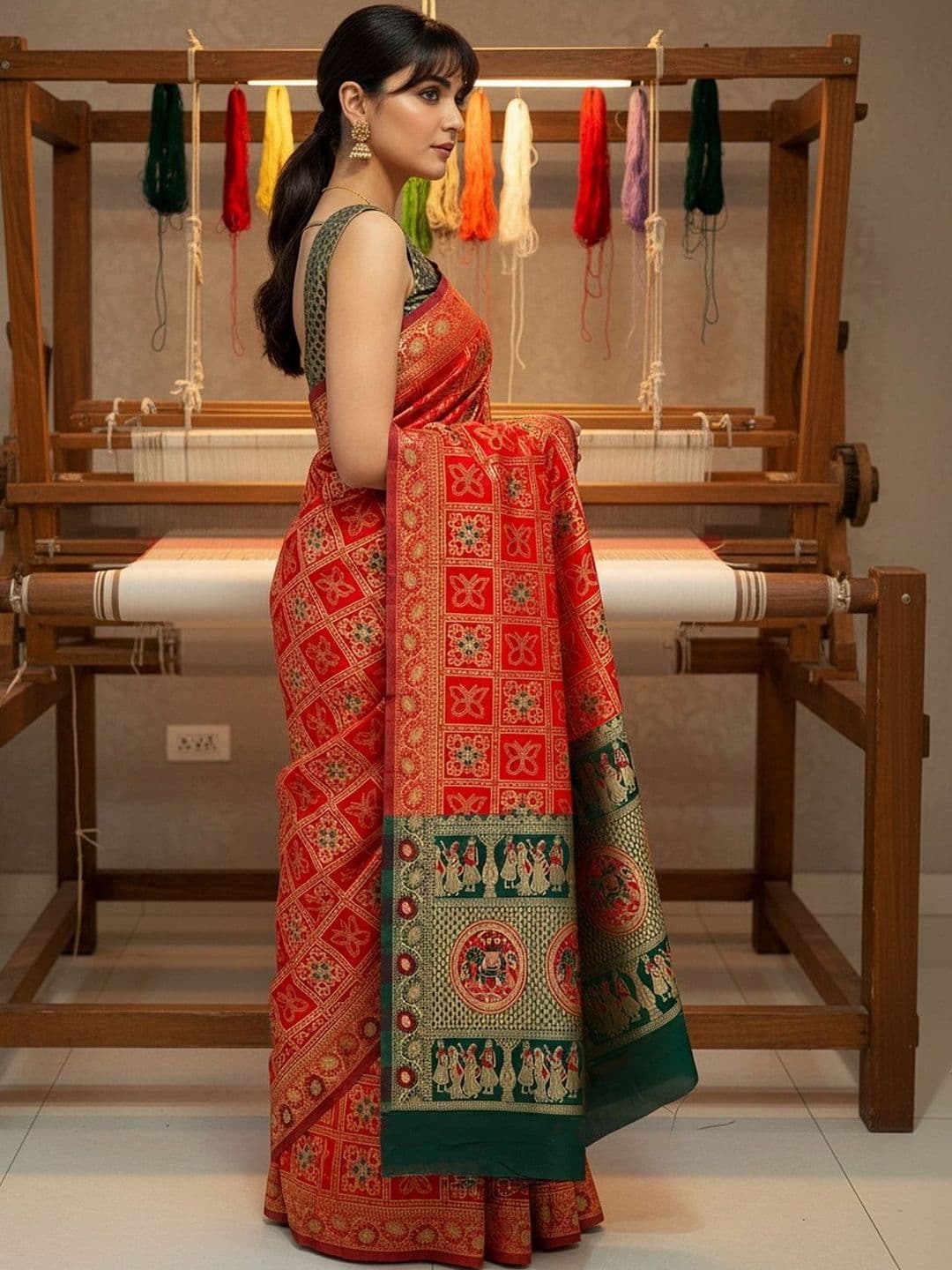 SZN Ethnic Motifs Zari Silk Blend Handloom Banarasi Saree thumbnail 7