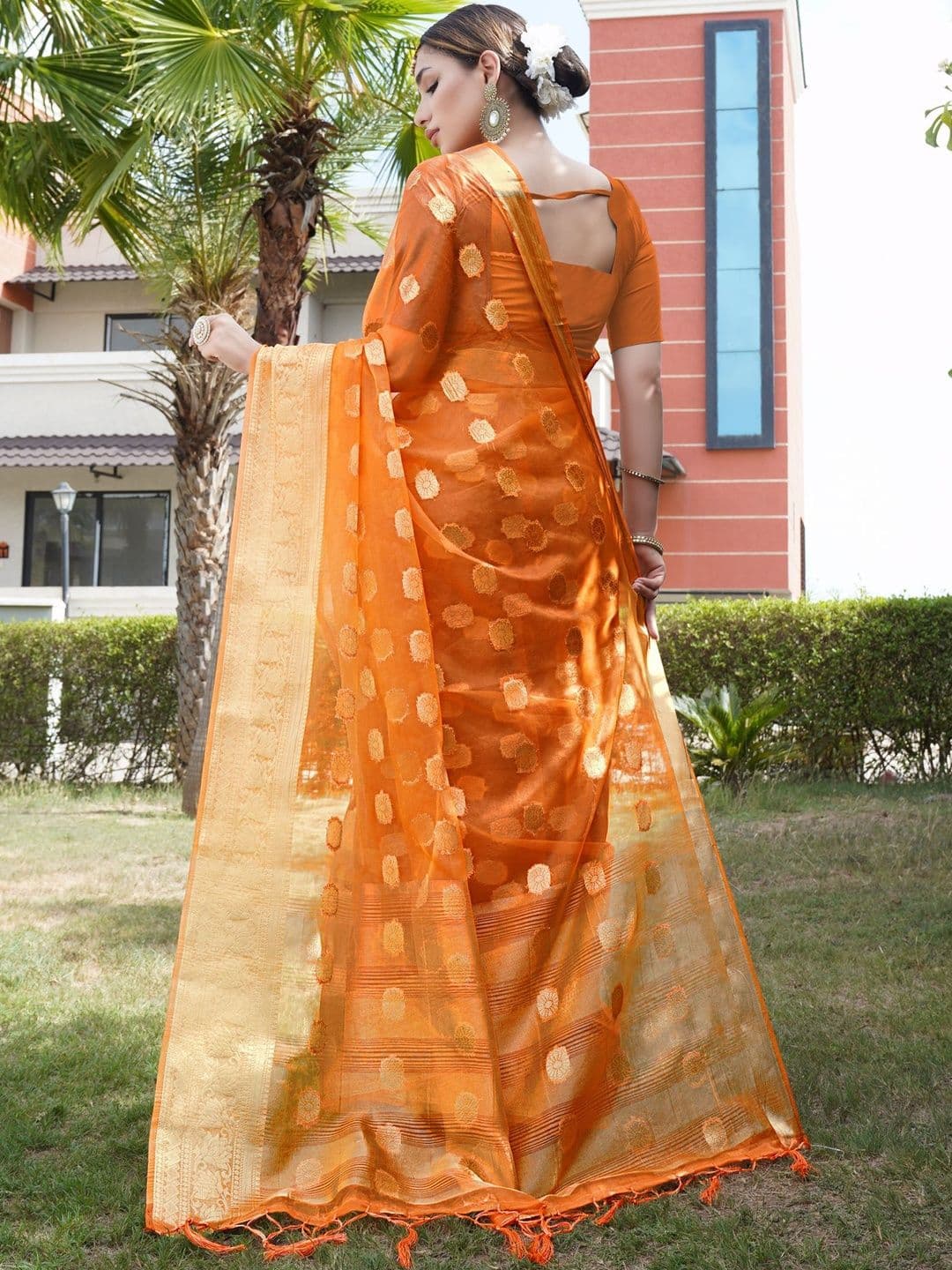 KOTHARI SBT Floral Woven Design Zari Organza Bandhani Saree thumbnail 5