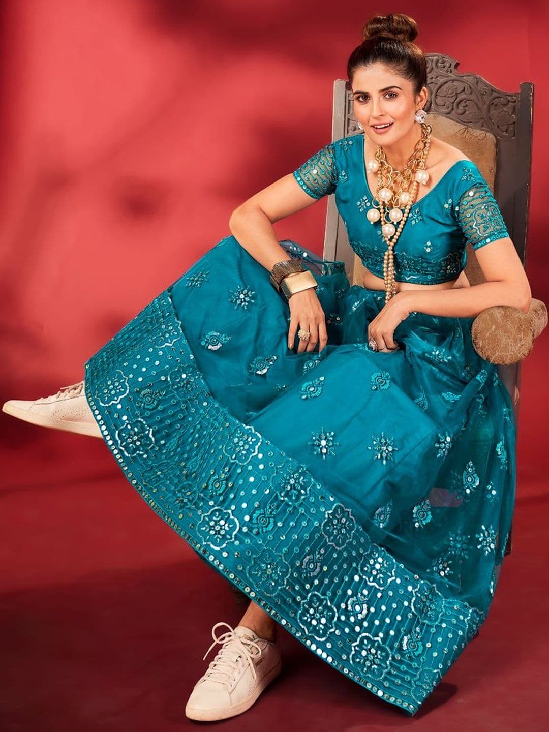 House of Pataudi Embroidered Flared Lehenga Choli  With Dupatta thumbnail 6