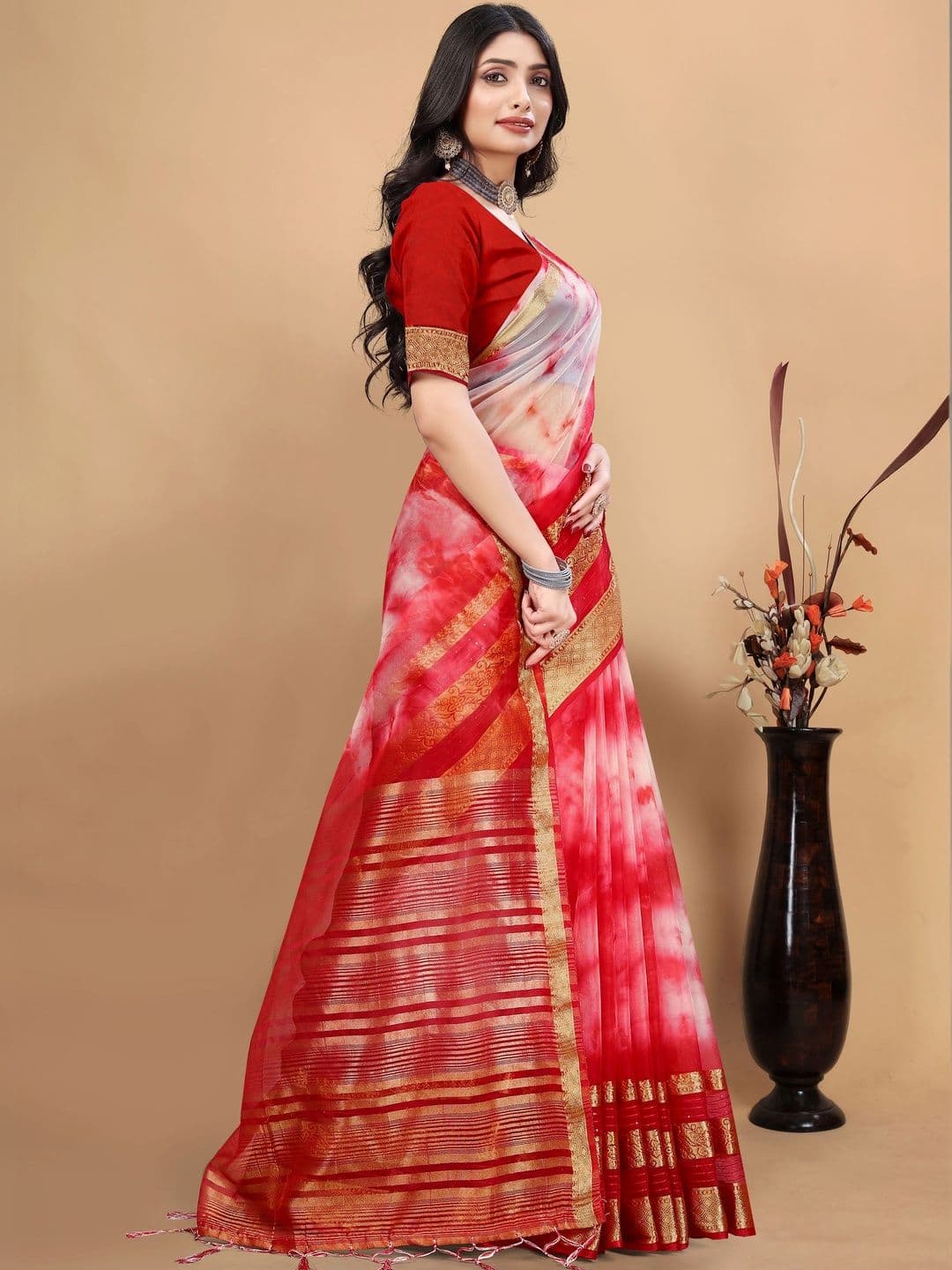 KOTHARI SBT Tie and Dye Zari Art Silk Patola Saree thumbnail 3