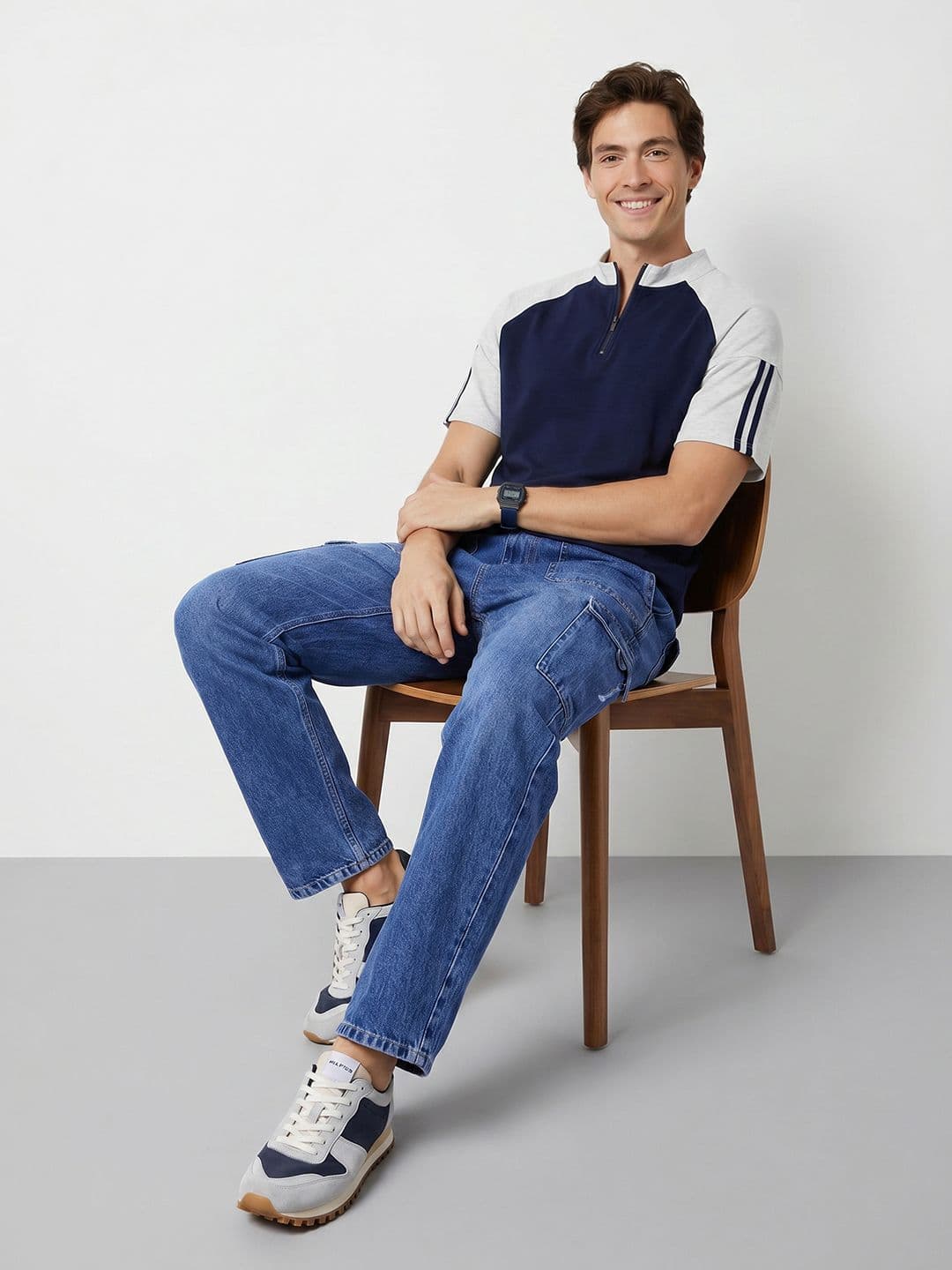 Mast & Harbour Men Relaxed Fit Cargo Pure Cotton Jeans thumbnail 5