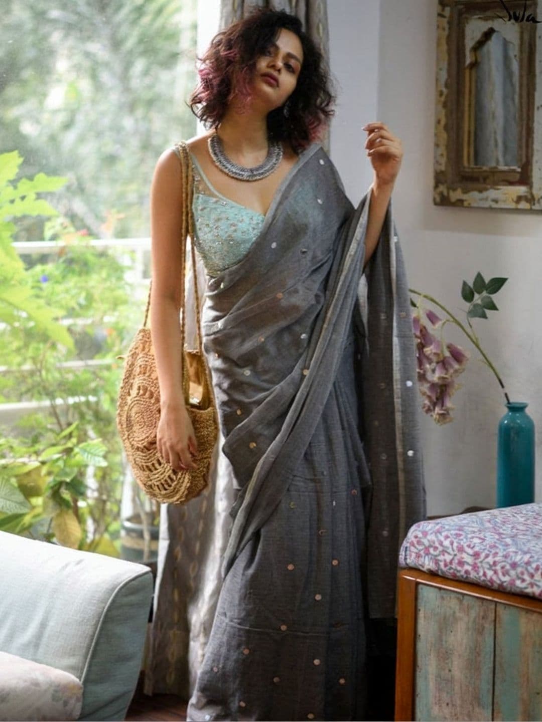 all about you Embellished Sequinned Handloom Khadi Saree - view 1