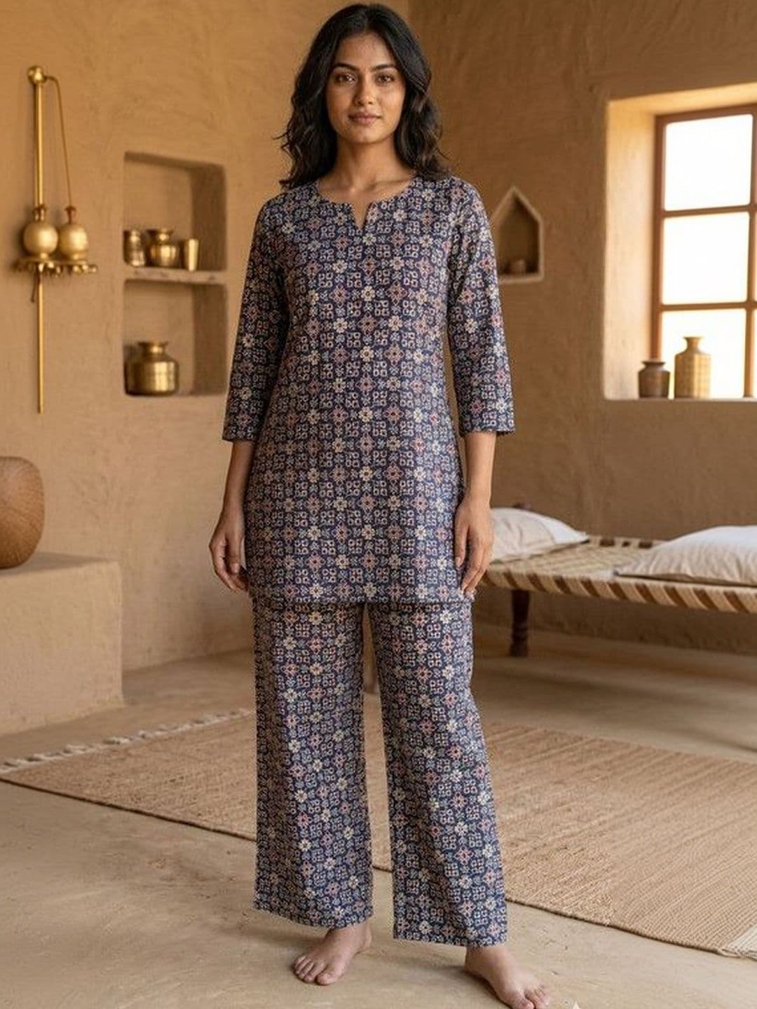 DESI HULIA Women Ethnic Motifs Printed Regular Kurta with Trousers thumbnail 5