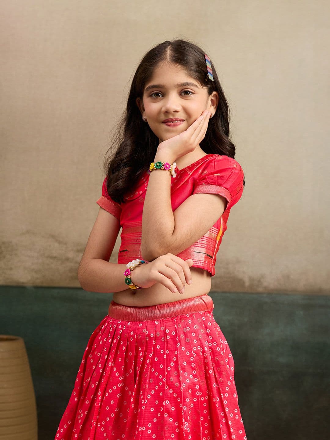 KALINI Girls Embellished Semi-Stitched Lehenga & Choli thumbnail 3