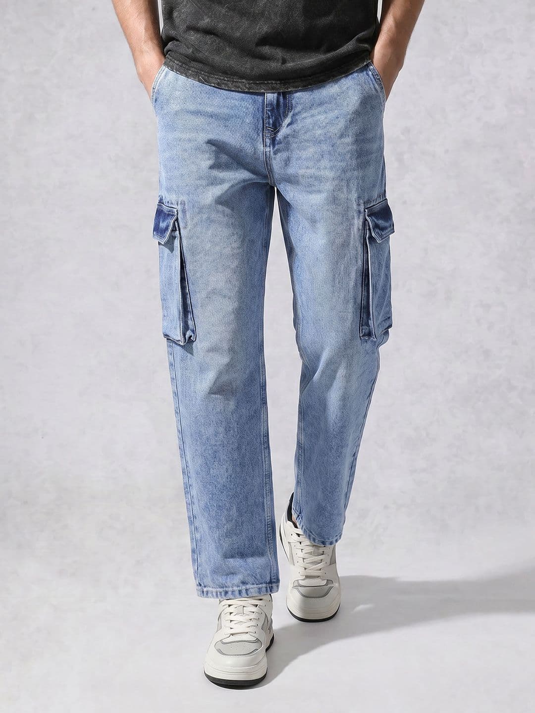 WROGN Men Loose Fit Cargo Pure Cotton Heavy Fade Jeans - view 1