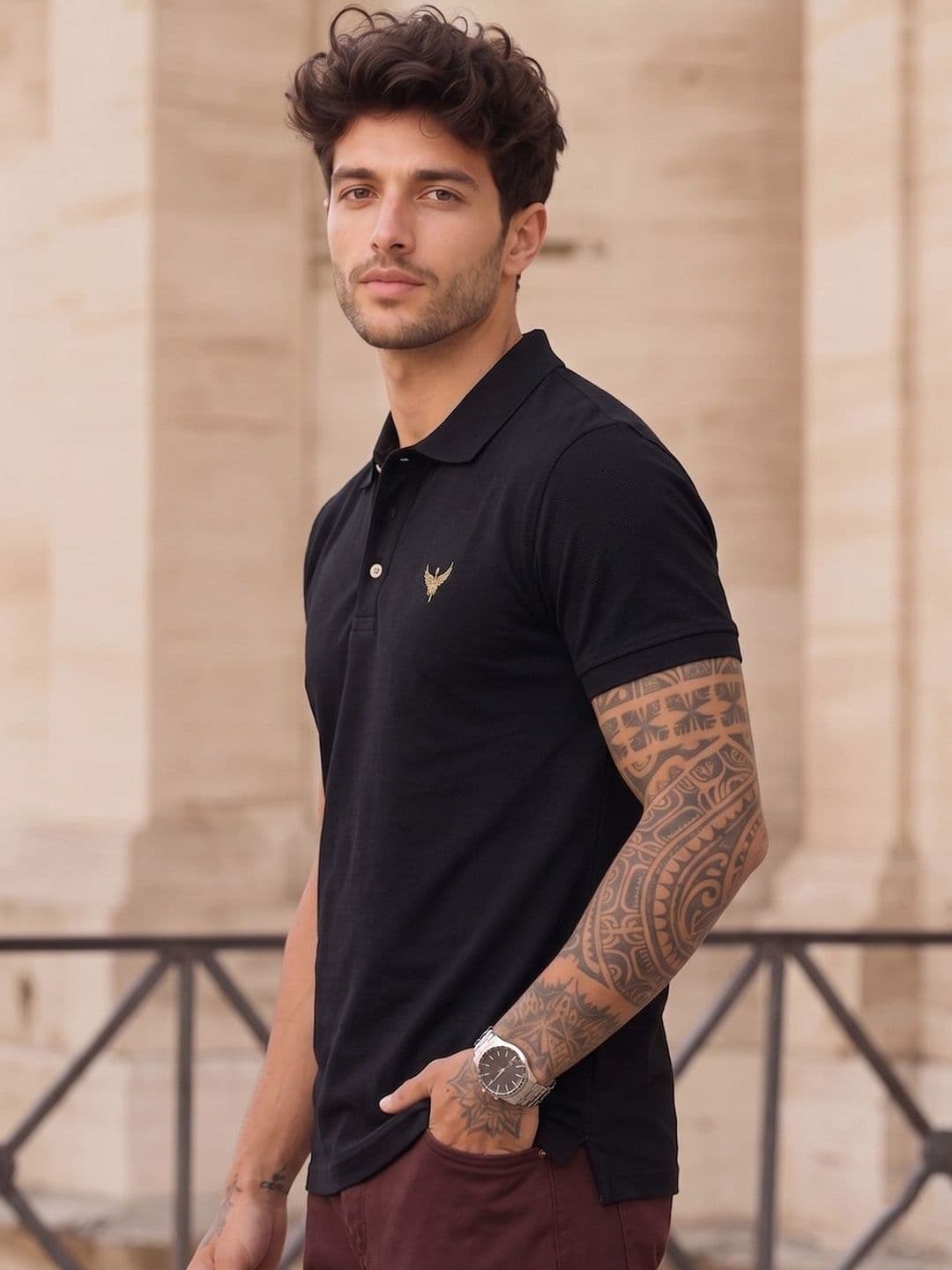 Utopium Men Brand Logo Polo Collar T-shirt thumbnail 2