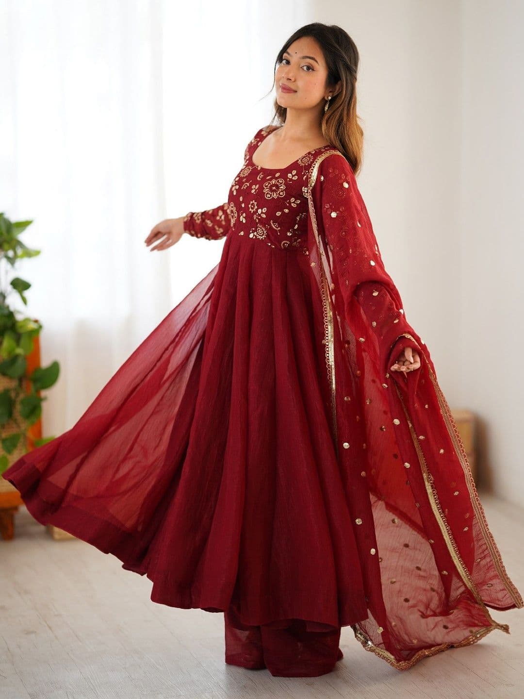 all about you Women Ethnic Motifs Embroidered Empire Sequinned Kurta with Palazzos & With Dupatta thumbnail 5