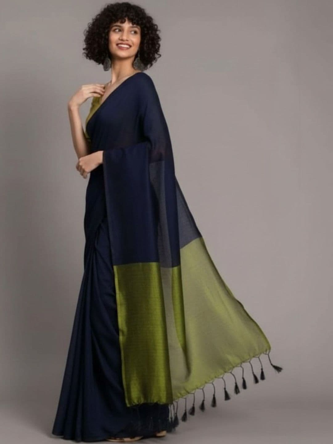 all about you Colourblocked Handloom Khadi Saree - view 1