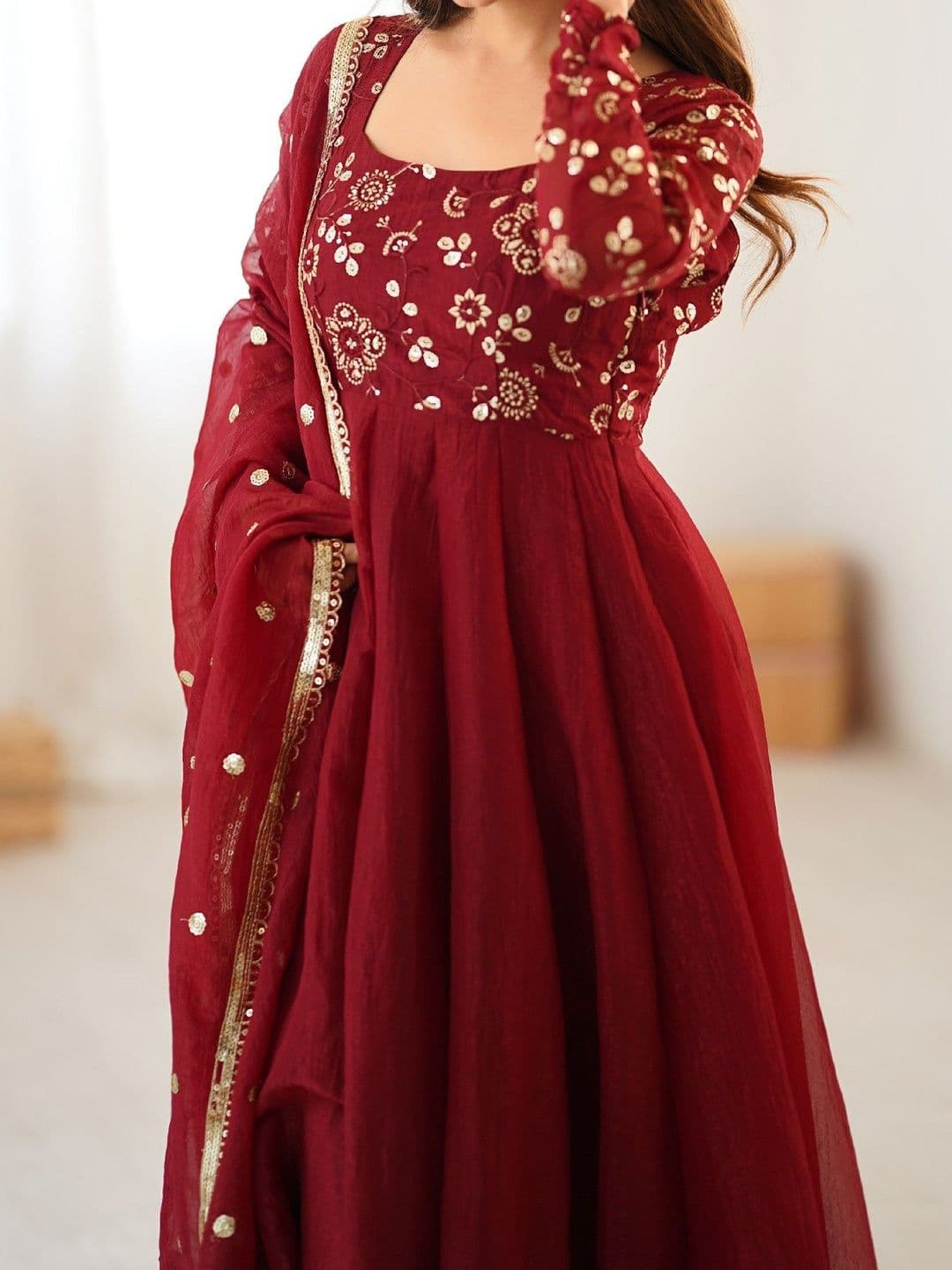 all about you Women Ethnic Motifs Embroidered Empire Sequinned Kurta with Palazzos & With Dupatta thumbnail 2