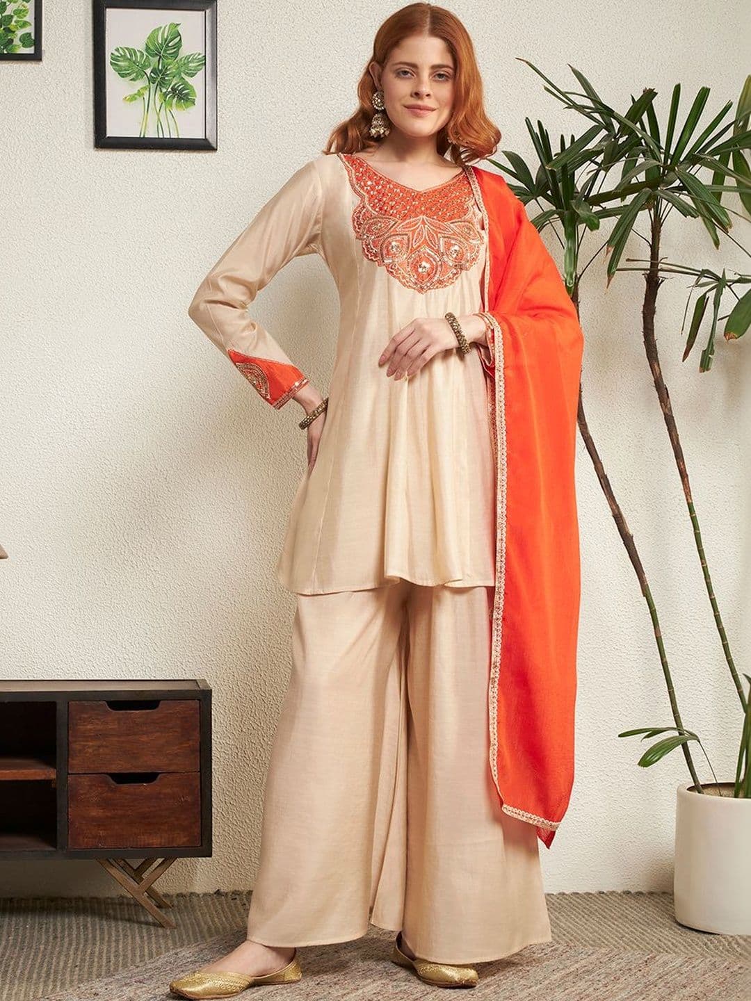 Honky Tonky Women Embroidered Regular Thread Work Kurta with Palazzos & With Dupatta - view 1