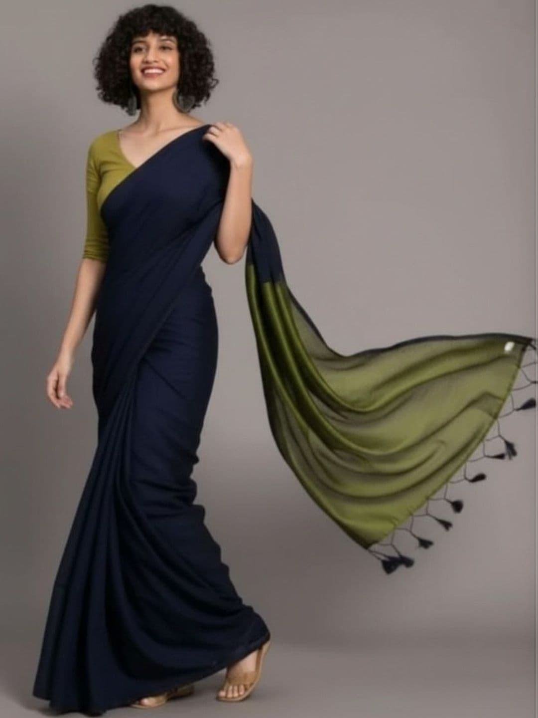 all about you Colourblocked Handloom Khadi Saree thumbnail 3