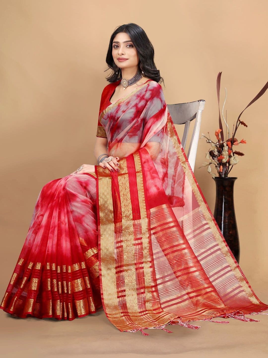 KOTHARI SBT Tie and Dye Zari Art Silk Patola Saree thumbnail 2