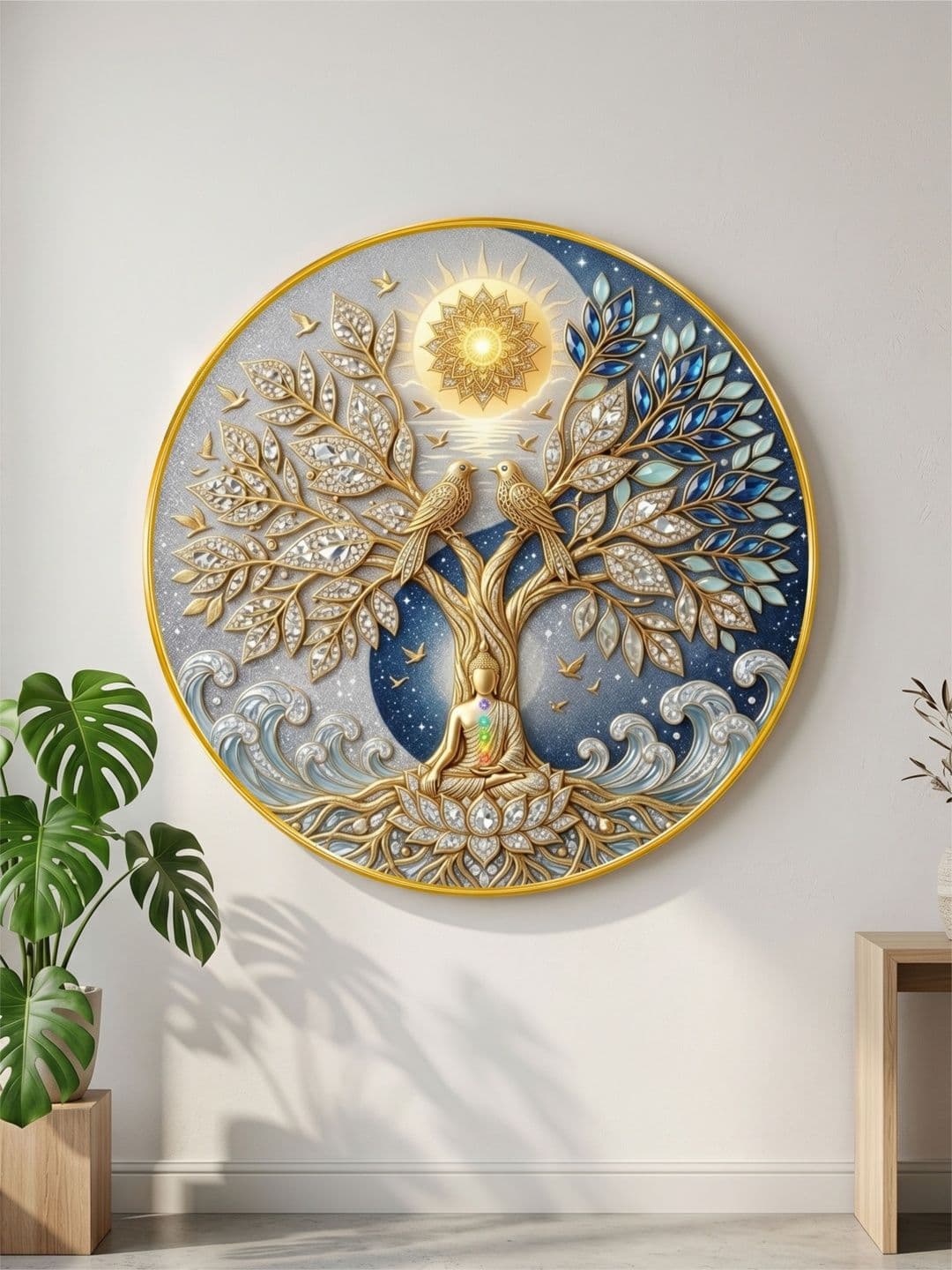 Livin'luxe Gold-Toned Ethnic Motifs Printed MDF Round Religious Wall Paintings thumbnail 5